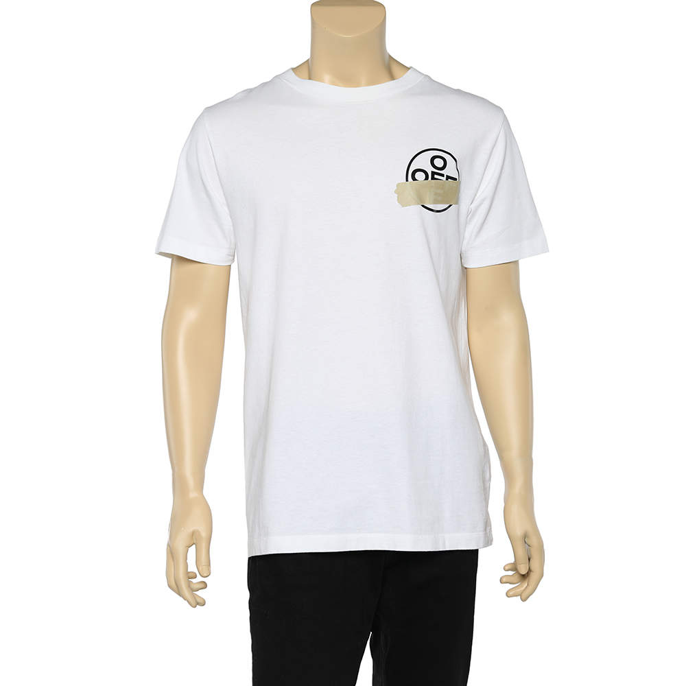 Pre Owned تي شيرت أوف-وايت تريكو أبيض طباعة سهام شريطية مقاس وسط ( ميديوم )