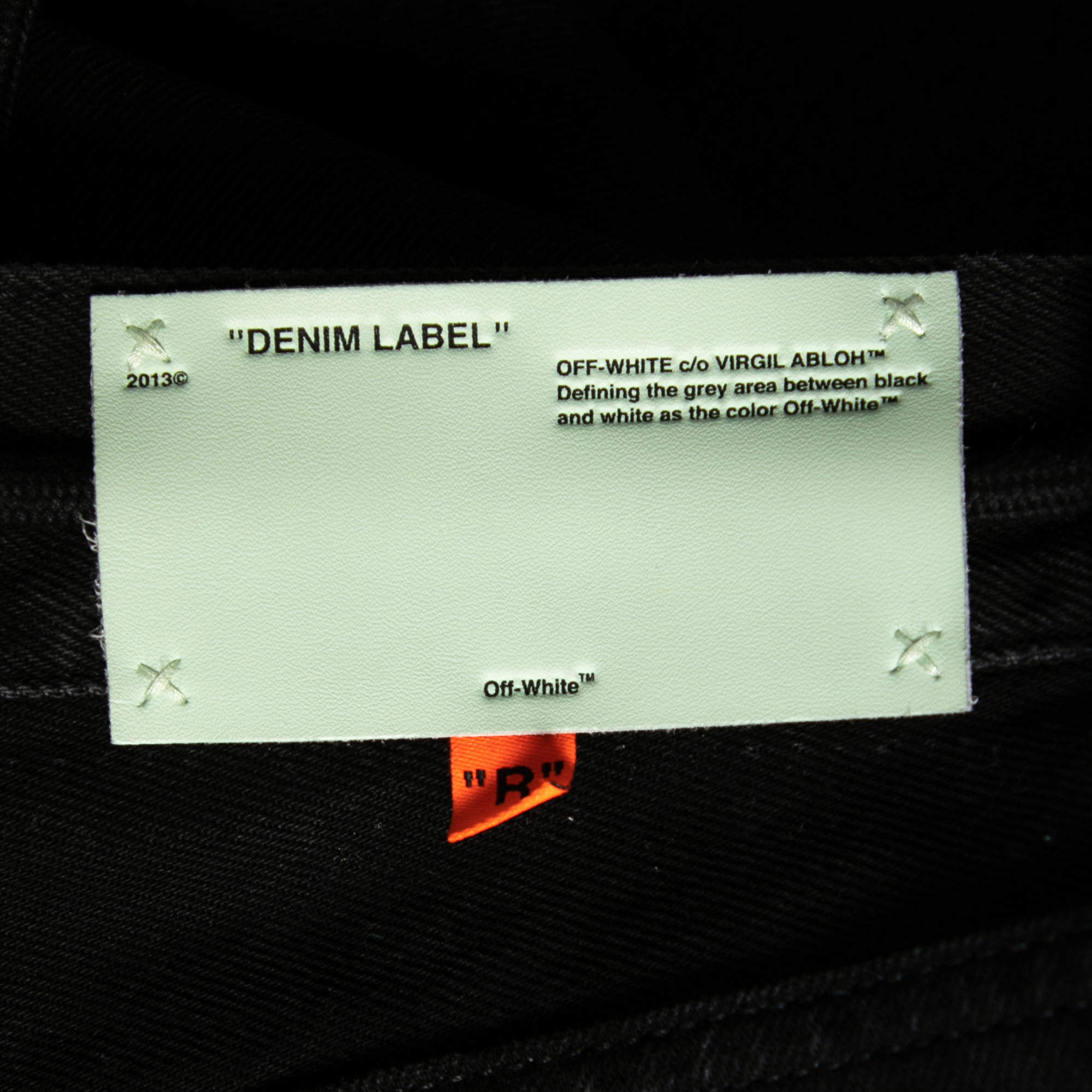 Denim label outlet off white