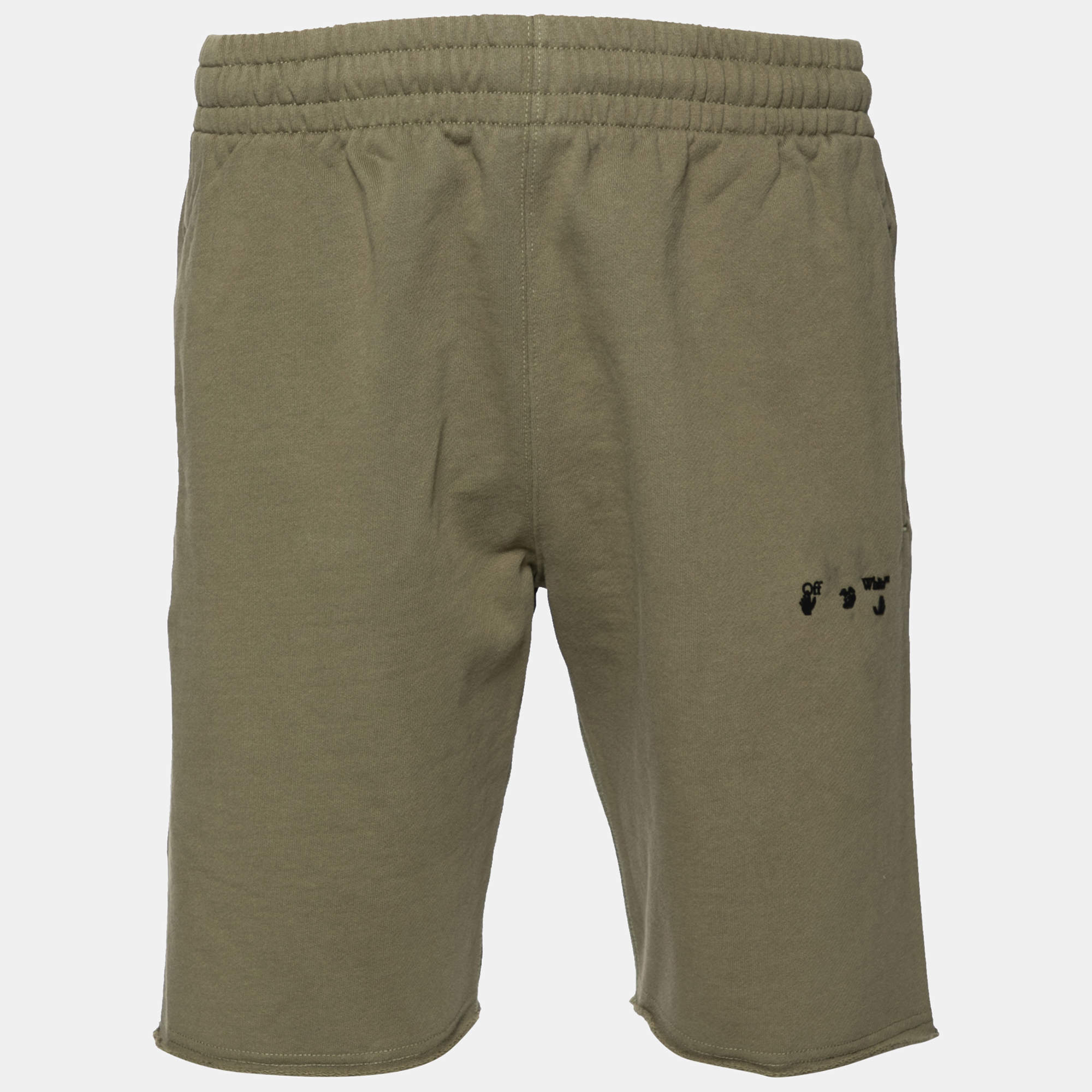 Pre Owned Off-White Khaki Cotton Logo Appliqued Shorts M 