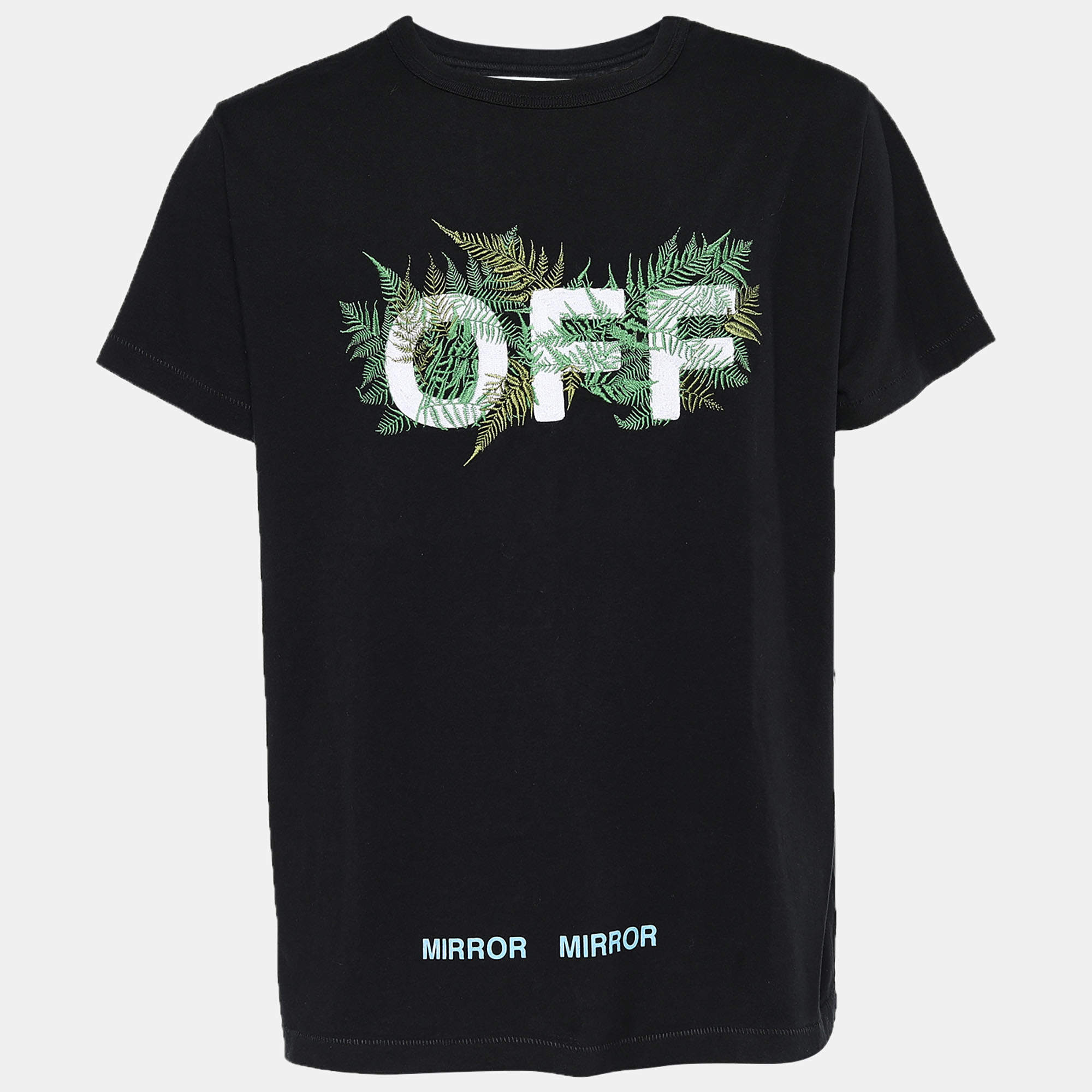 مملوكة مسبقًا Off-White Black Jersey Mirror Mirror Ferns Embroidered T-shirt M