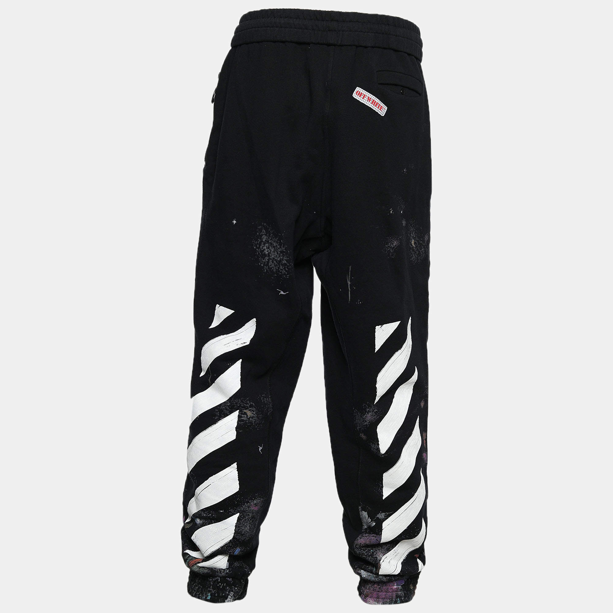 Off White Black Galaxy Brushed Printed Cotton Sweatpants L