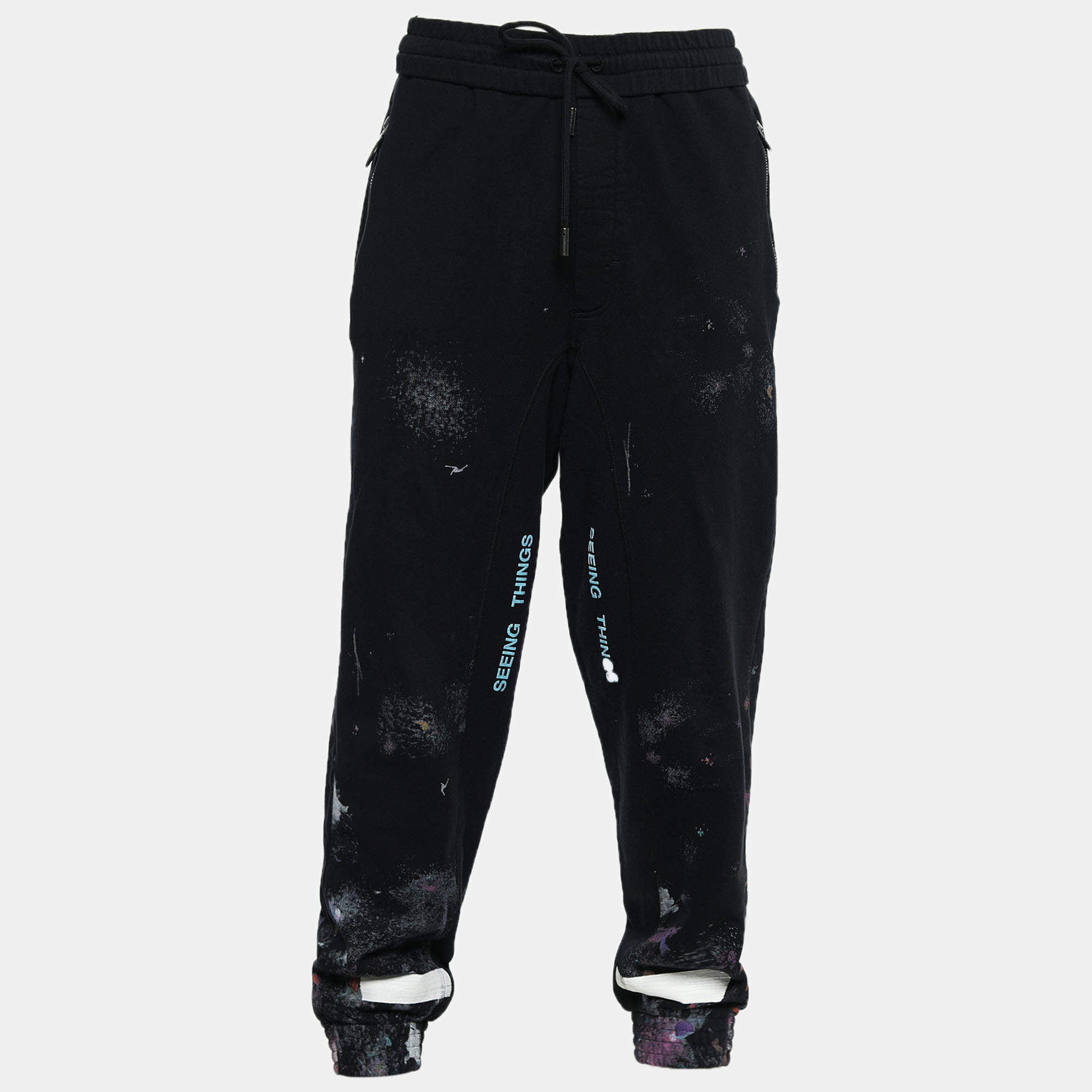 Pre Owned Off-White Black Galaxy Brushed Printed Cotton Sweatpants L 
