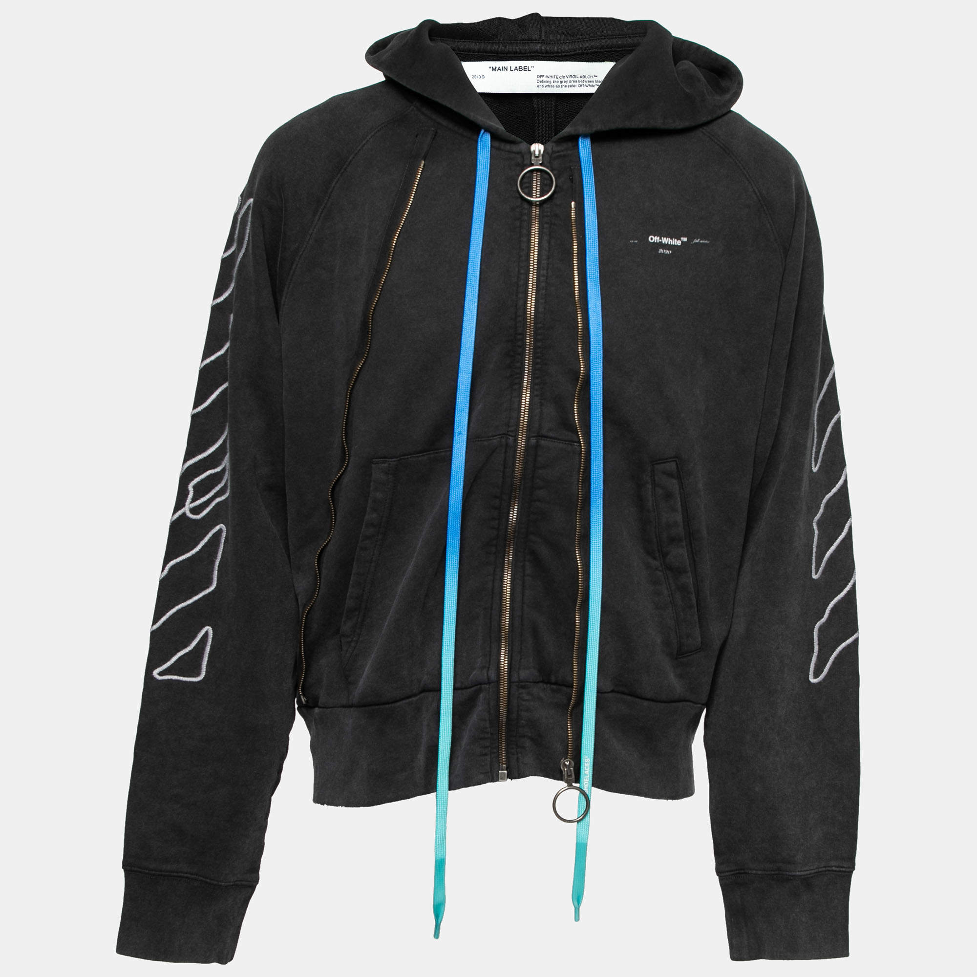 Pre Owned Off-White Grey Cotton Abstract Arrows Embroidered Hooded Jacket S