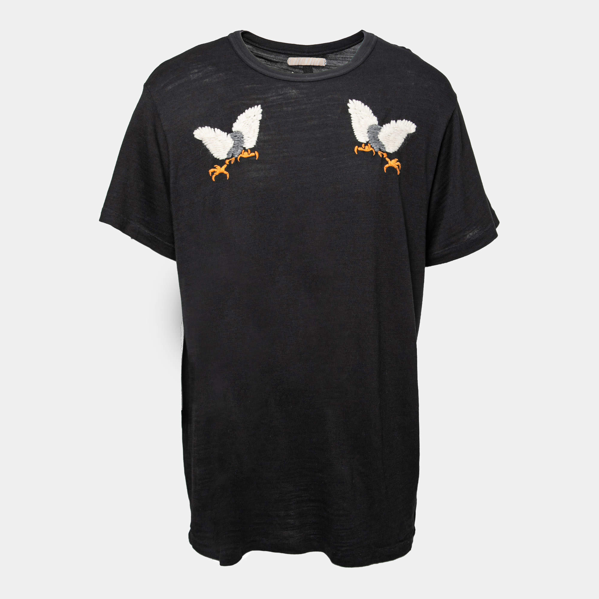 Pre Owned Off-White Black Cotton Eagle Embroidered Short Sleeve T-Shirt L