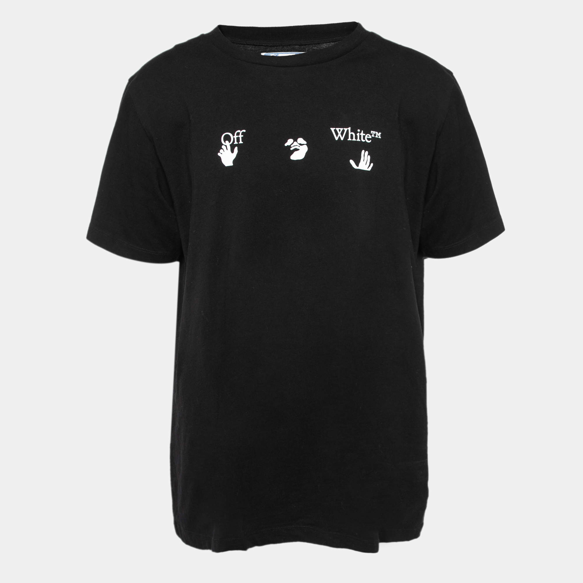 Pre Owned Off-White Black Logo Print Cotton T-Shirt 2XL