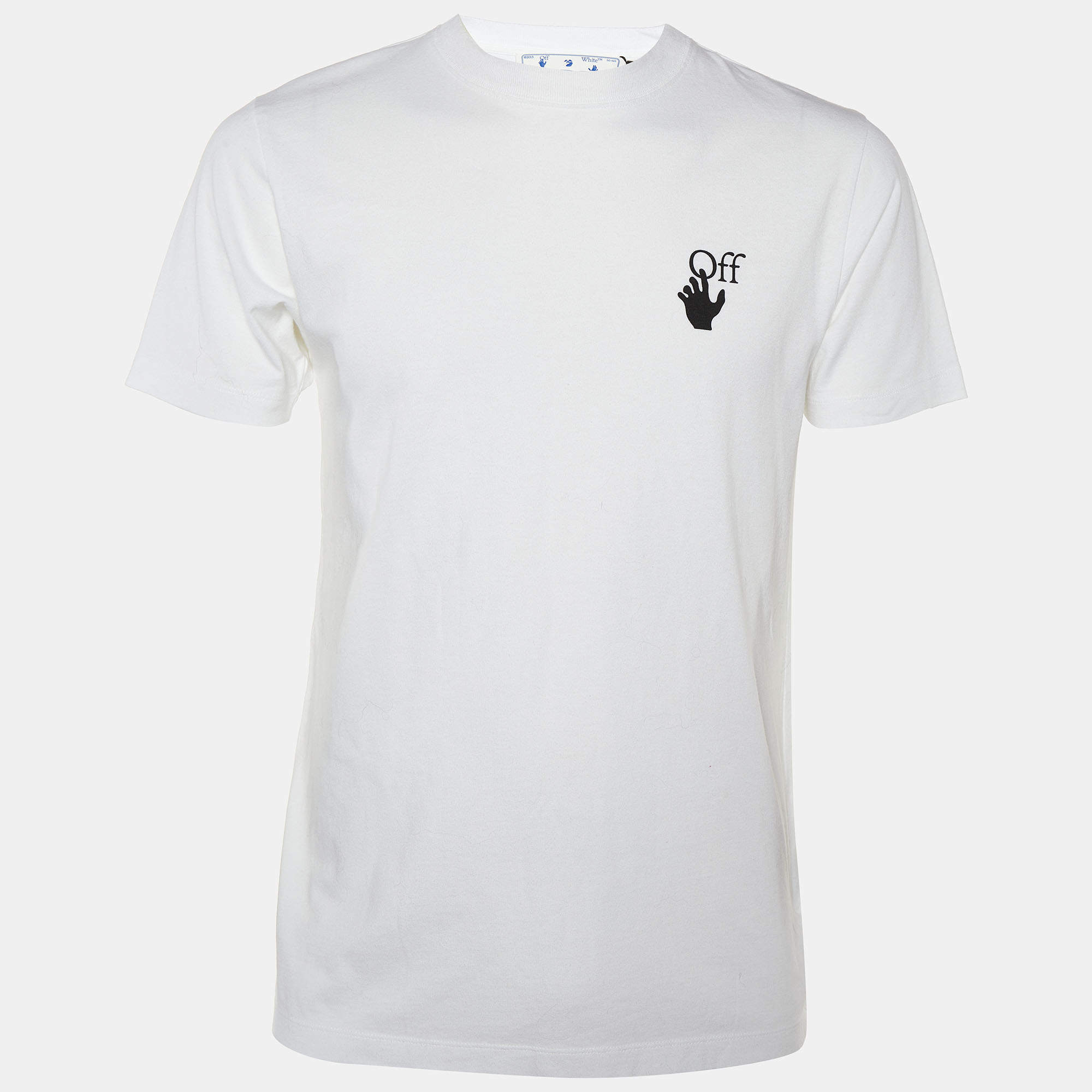 Pre Owned Off-White White Spray Logo Printed Cotton Crewneck T-Shirt S