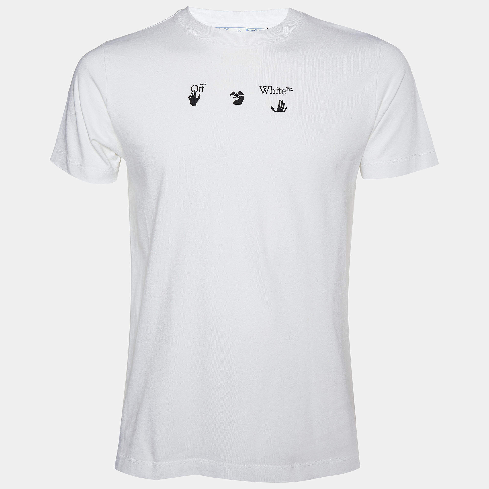 Off White White Inkblot Logo Printed Cotton Crewneck T-Shirt S