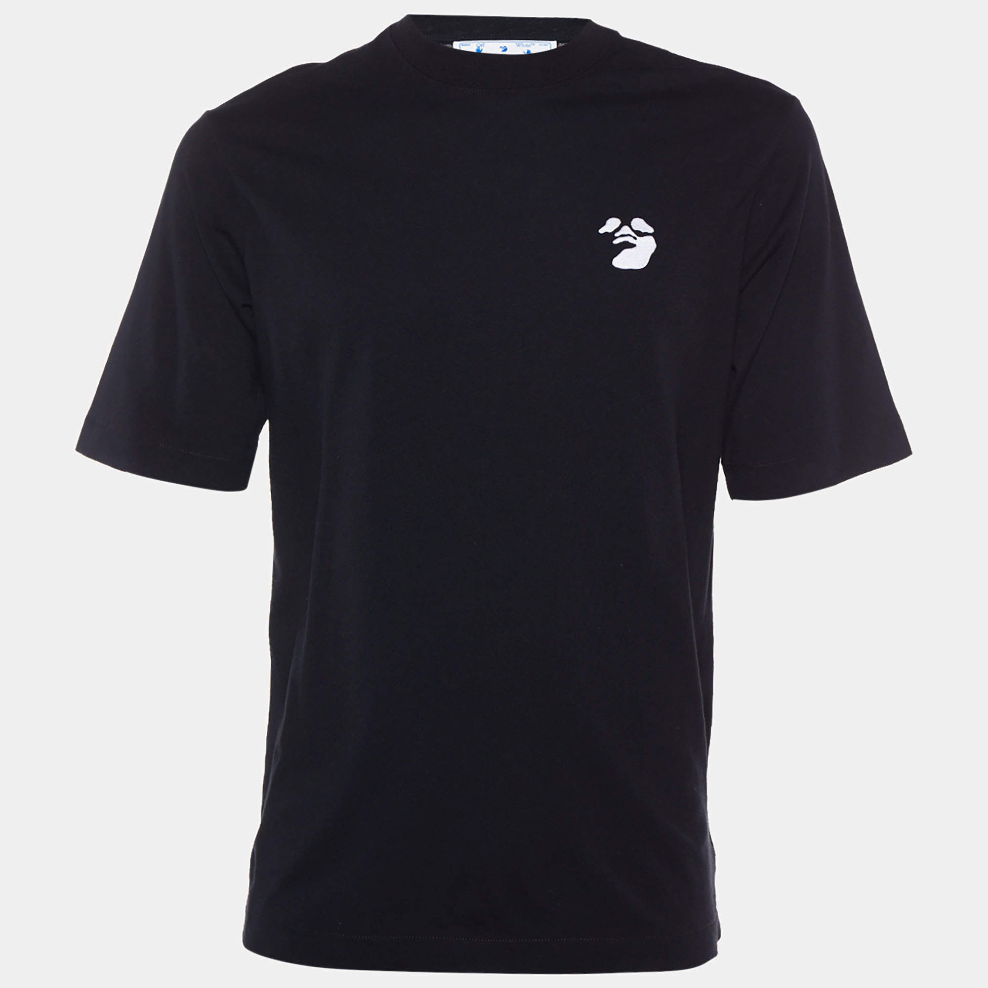 Pre Owned Off-White Black Logo Embroidered Cotton Knit T-Shirt S
