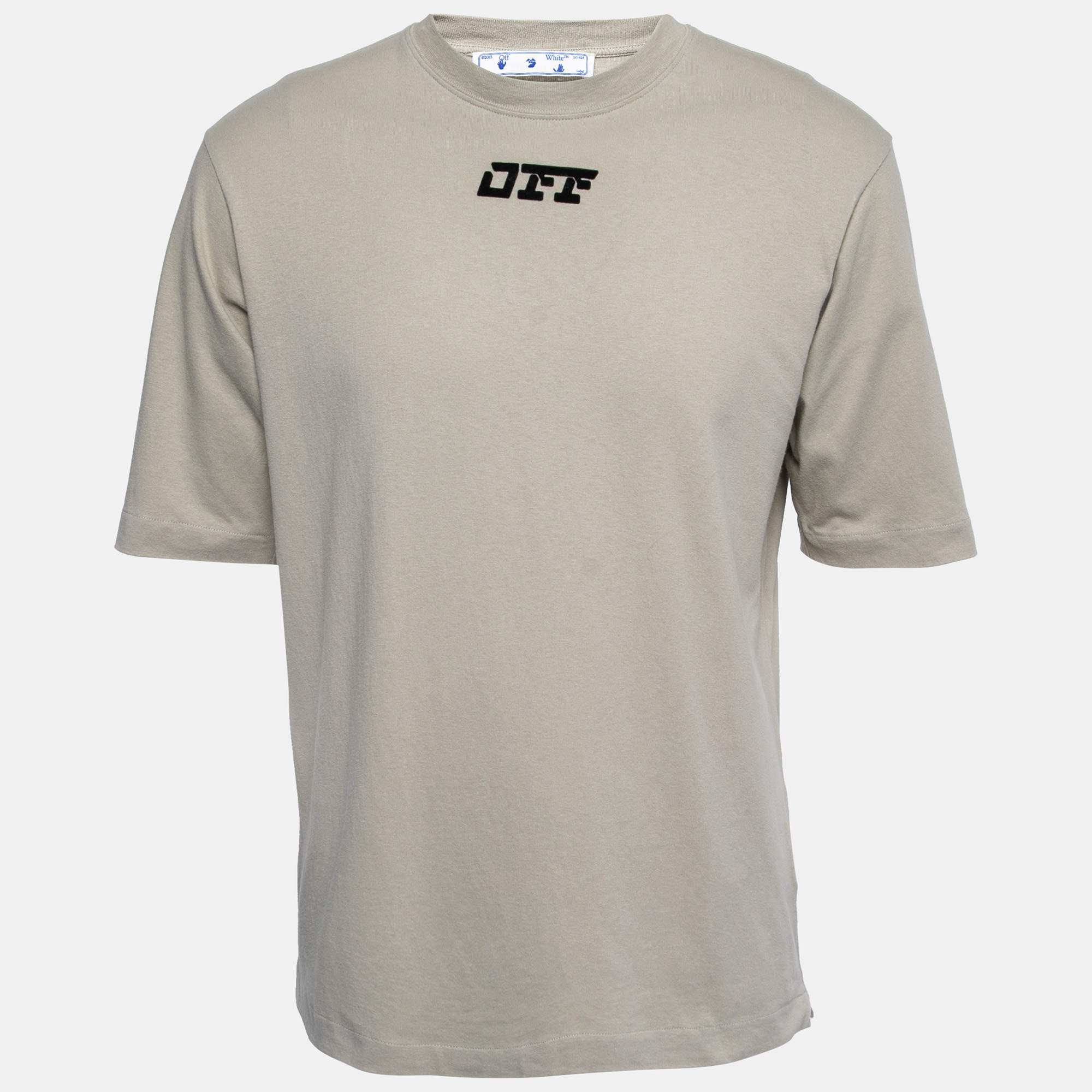 Off-White Grey Cotton Off Print T-Shirt S
