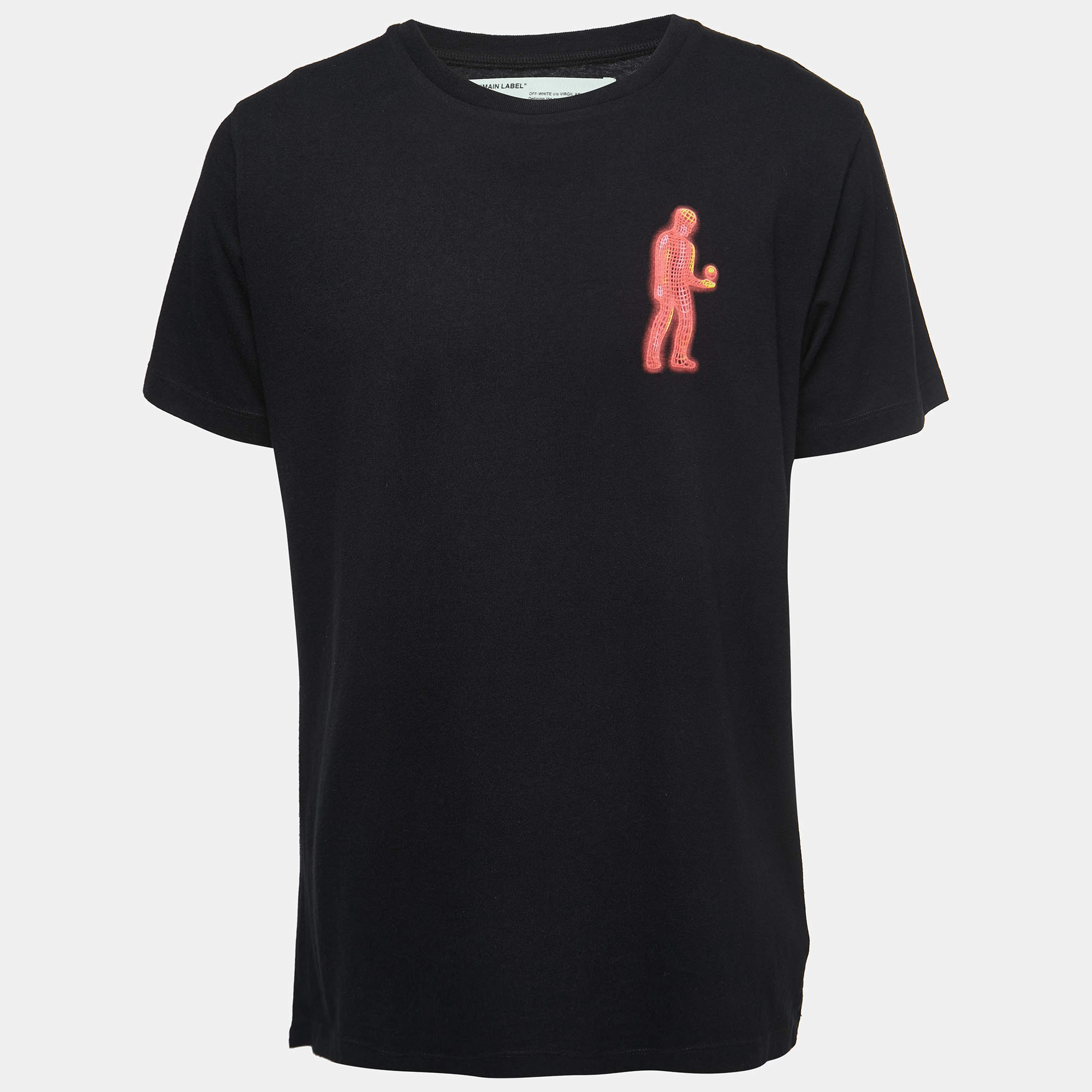 Pre Owned Off-White Black Printed Cotton Crew Neck Half Sleeve T-Shirt L