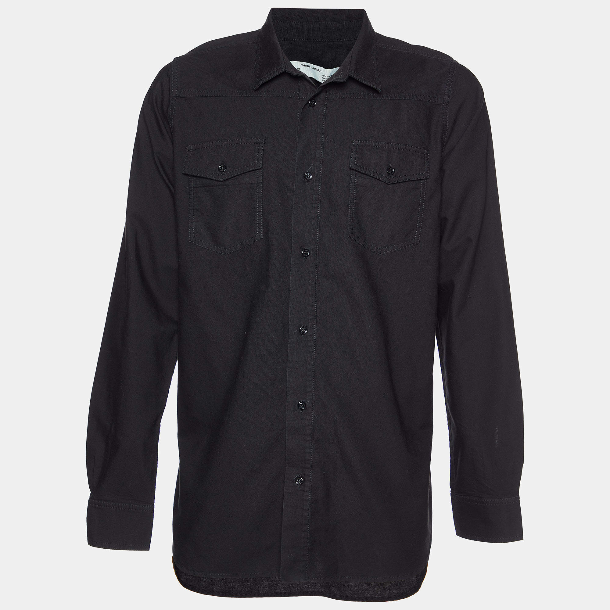 Off-White Black Cotton Firetape Printed Button Front Oversized Shirt M