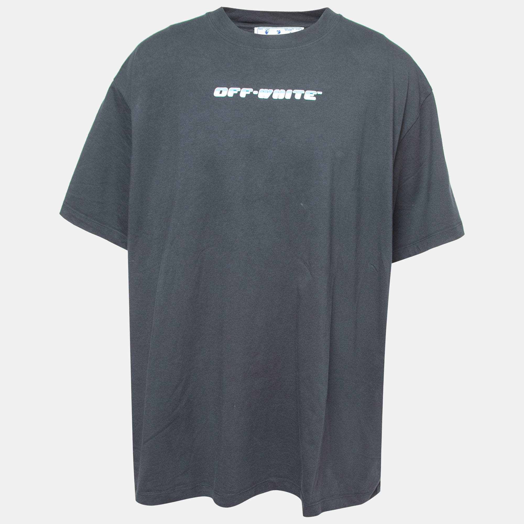 Off-White Seasonal Blue Logo Print Cotton Crew Neck Half Sleeve T-Shirt XL