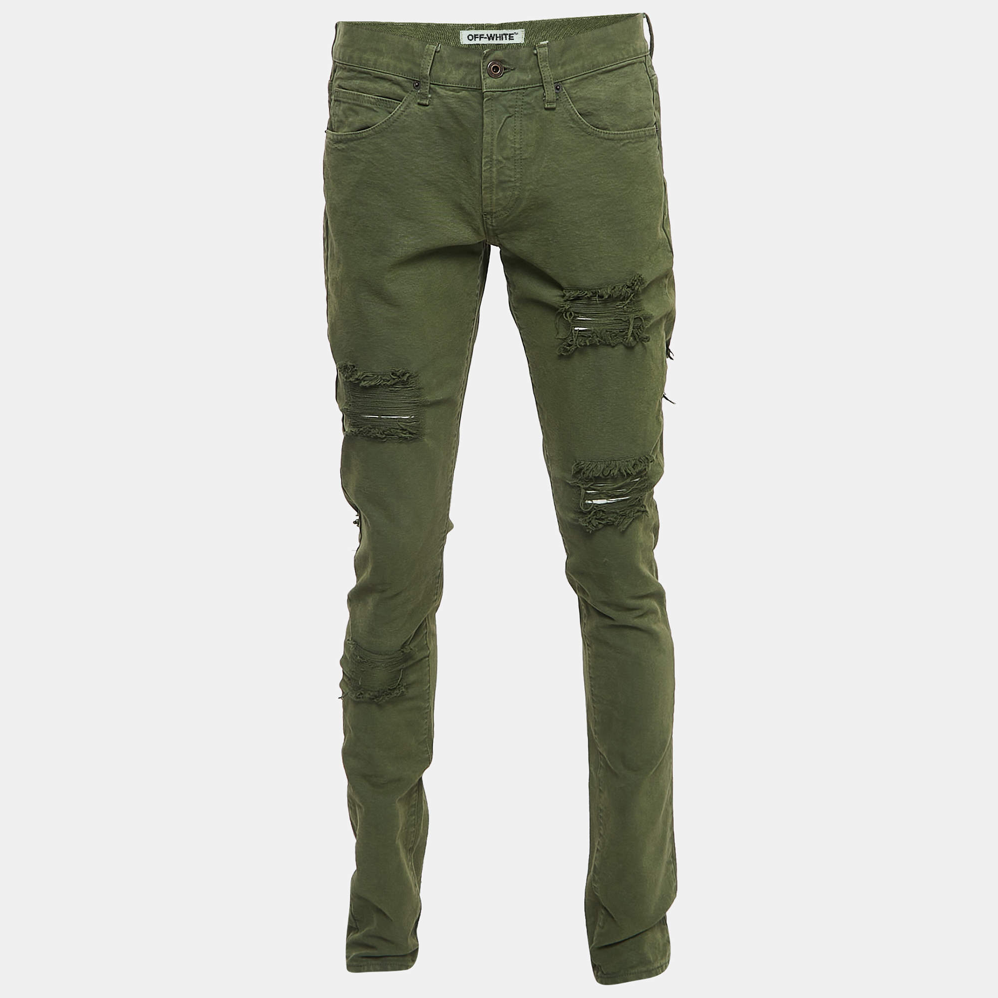 Off-White Military Green Distressed Denim Jeans M Waist 32"