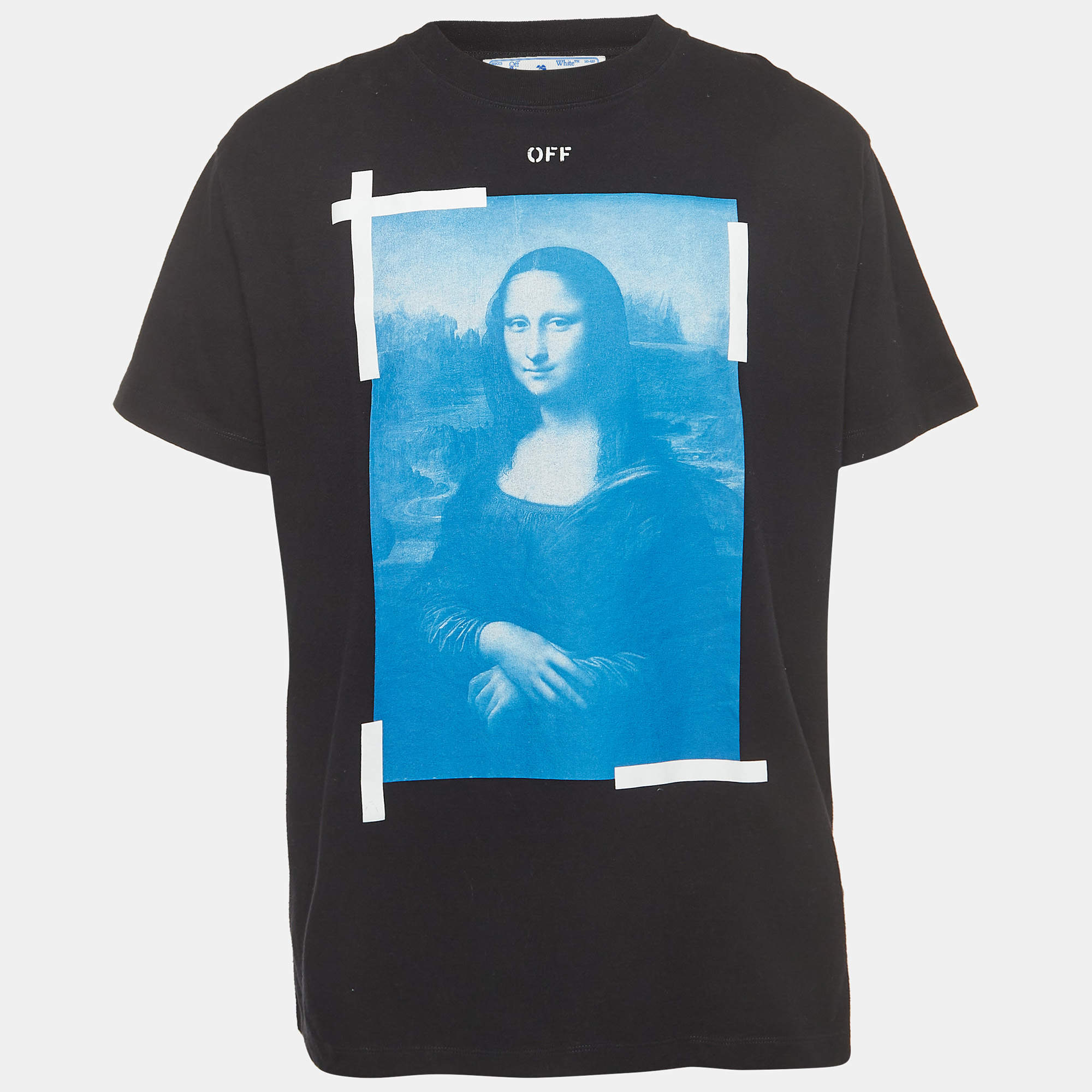 Pre Owned Off-White Black Monalisa Print Cotton Crew Neck T-Shirt XS