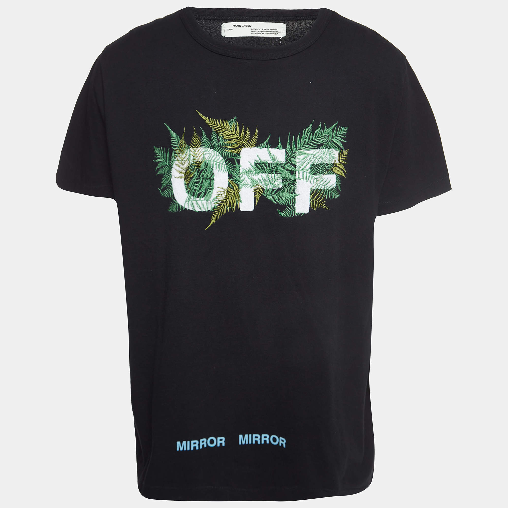 Off-White Black Leaf Embroidered Cotton Crew Neck T-Shirt M