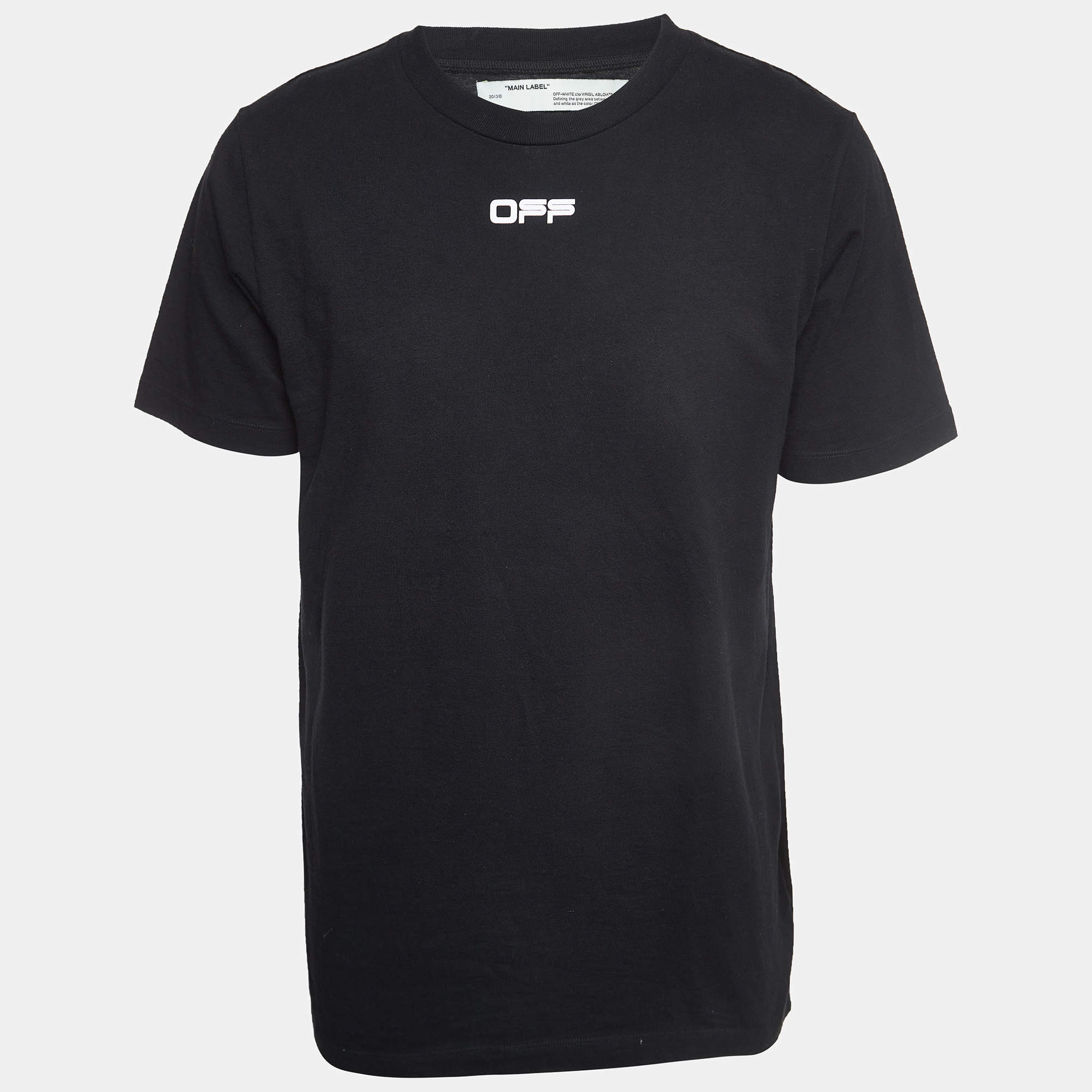 Off-White Black Airport Tape Arrow Print Cotton Crew Neck T-Shirt M 