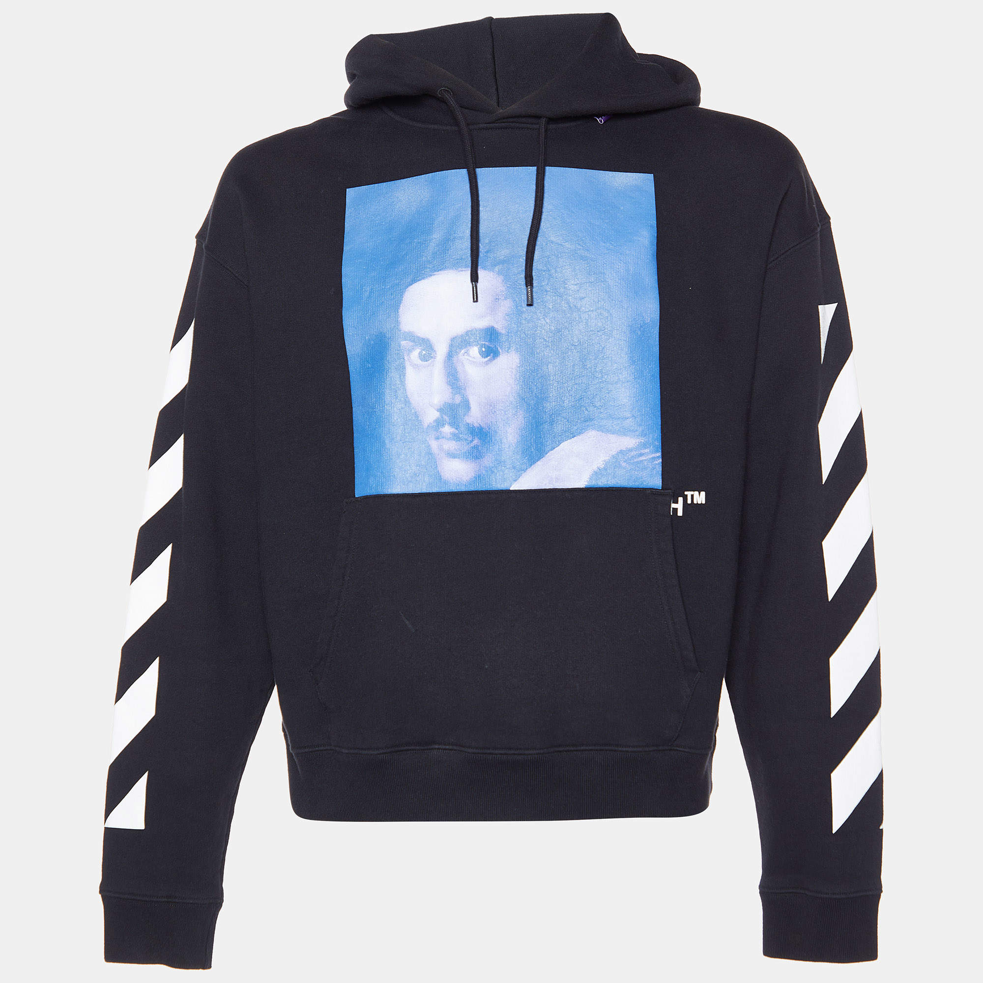 Pre Owned Off-White Black Diagonal Bernini Cotton Hooded Sweatshirt L