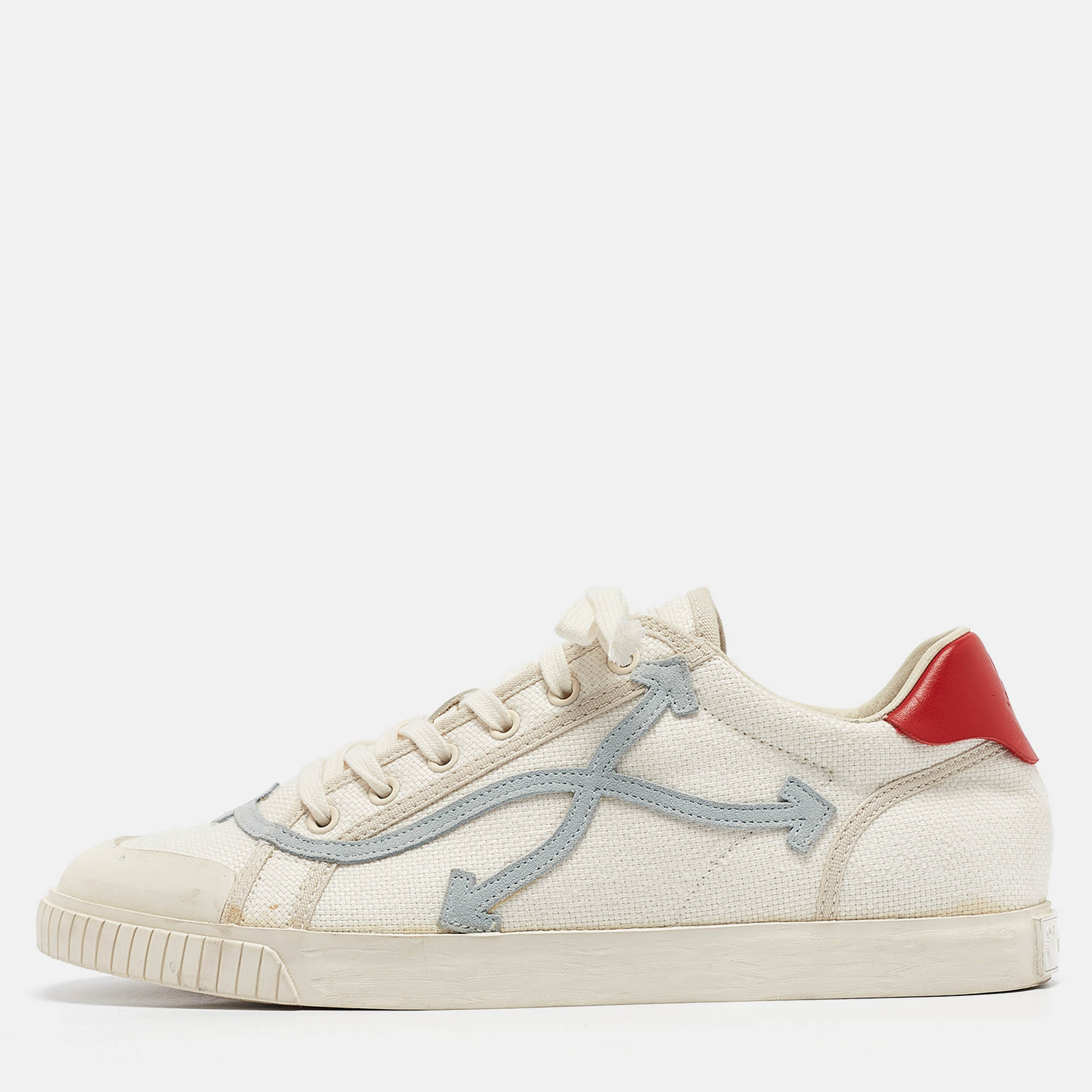 Off-White White/Red Canvas and Leather Vulcanised Sneakers Size 45