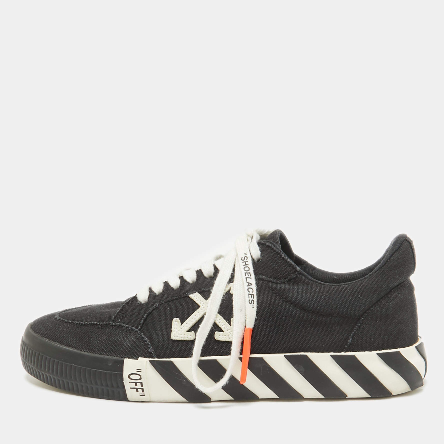 Off-White Black Canvas Vulcanized Lace Up Sneakers Size 42