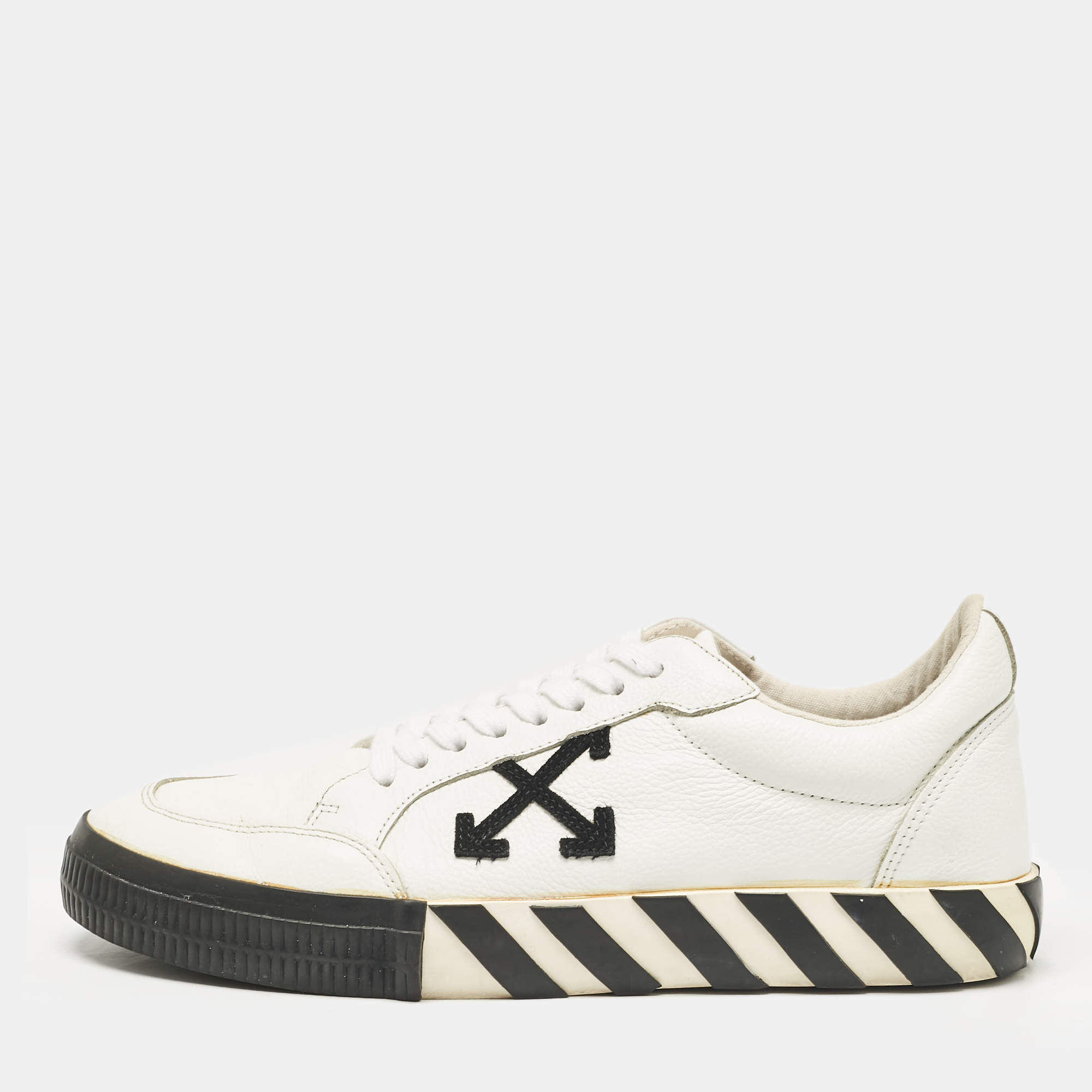 Off-White White Leather Vulcanized Lace Up Sneakers Size 44