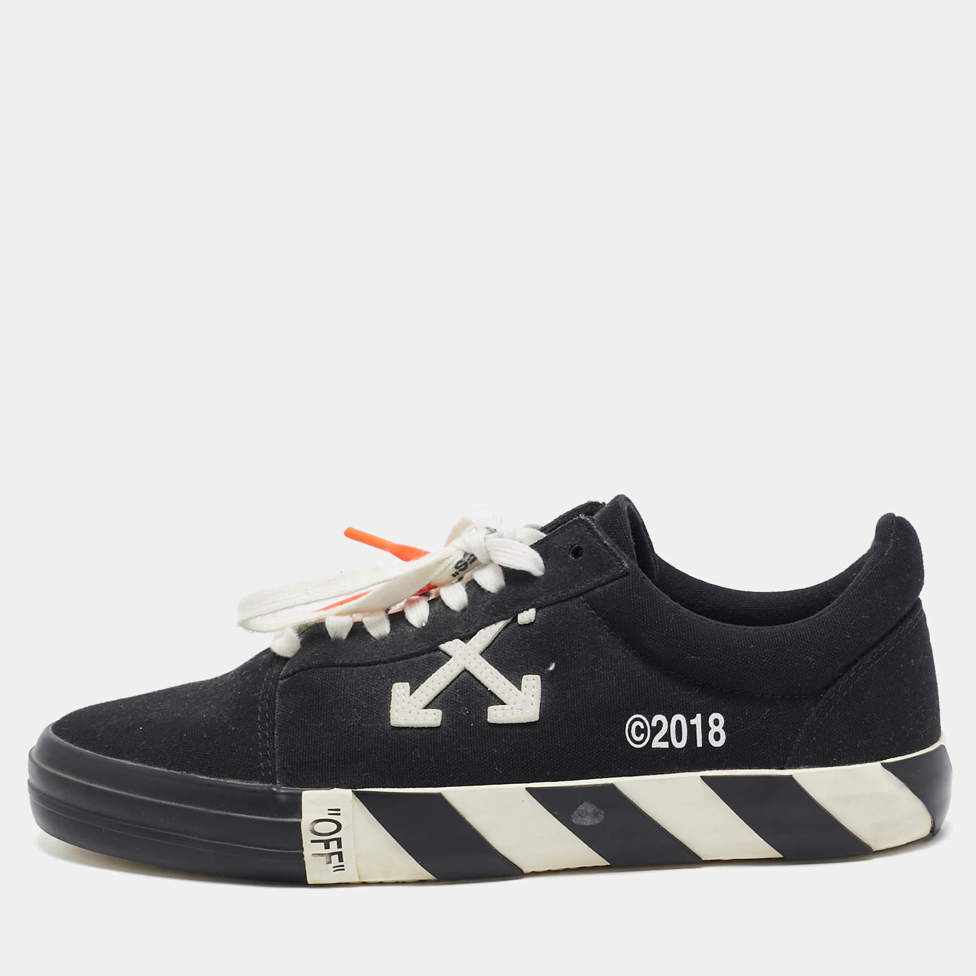 Off-White Black Canvas Vulc Lace Up Sneakers Size 43