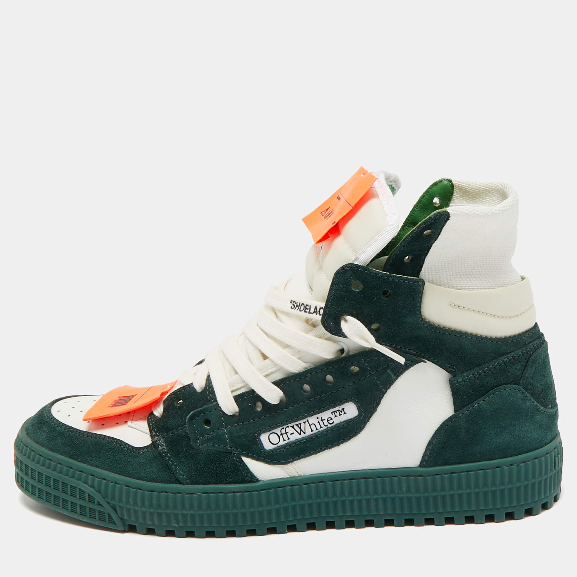 Pre Owned Off-White Green Leather and Suede Court 3.0 High Top Sneakers Size 43