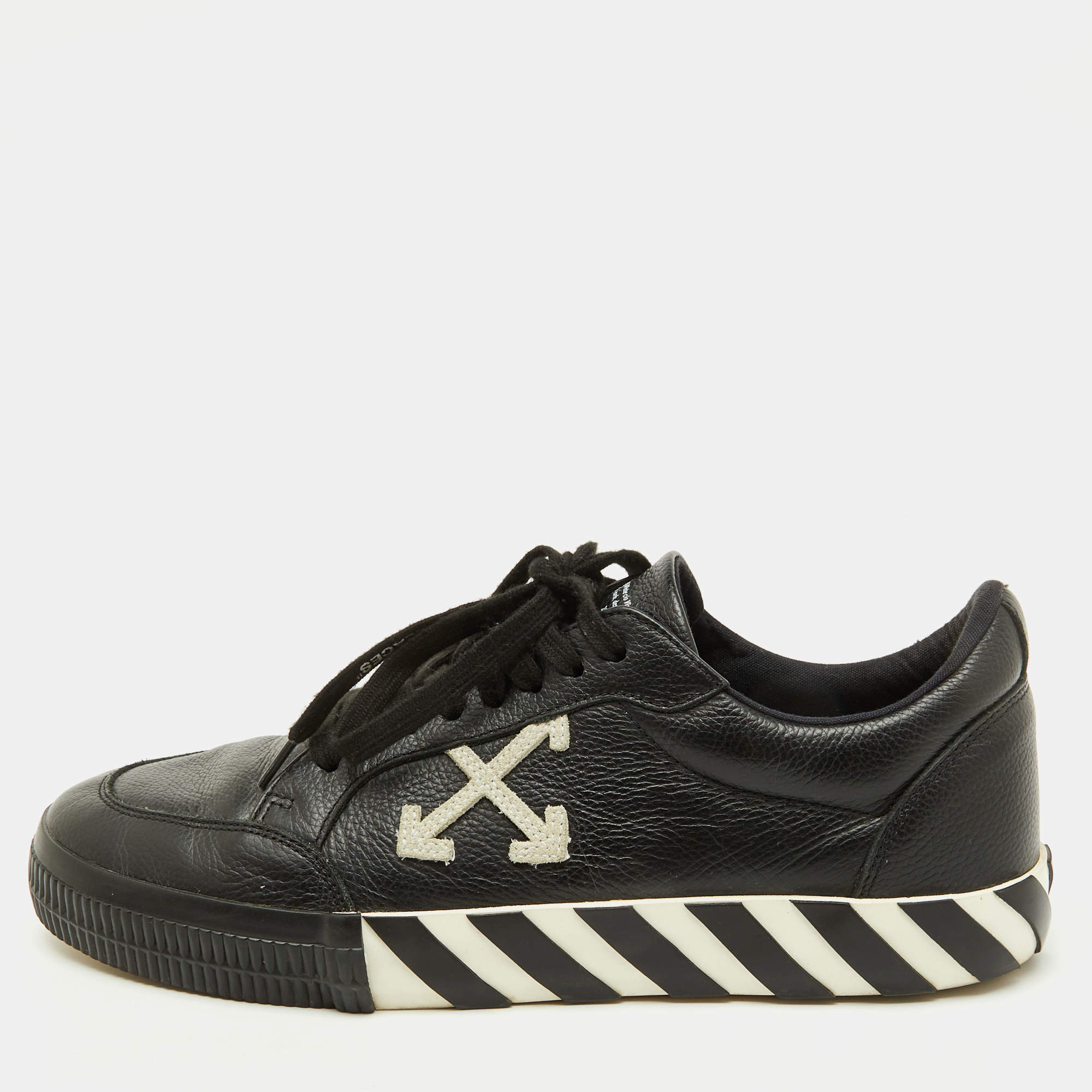 Off-White c/o Virgil Abloh Black Leather Vulcanized Low Top Sneakers Size 45