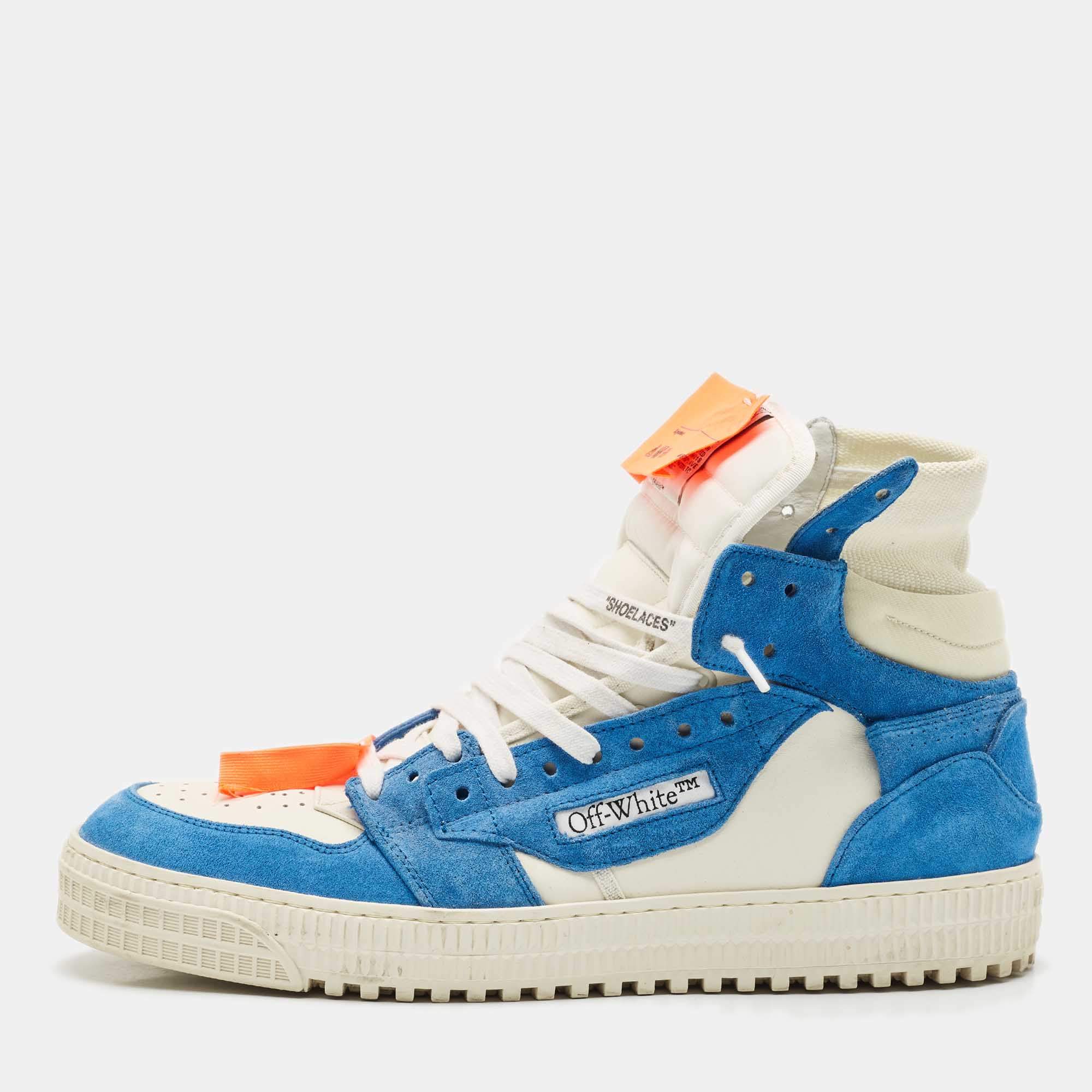 Off-White Blue/White Canvas and Leather 3.0 Off Court High Top Sneakers Size 45