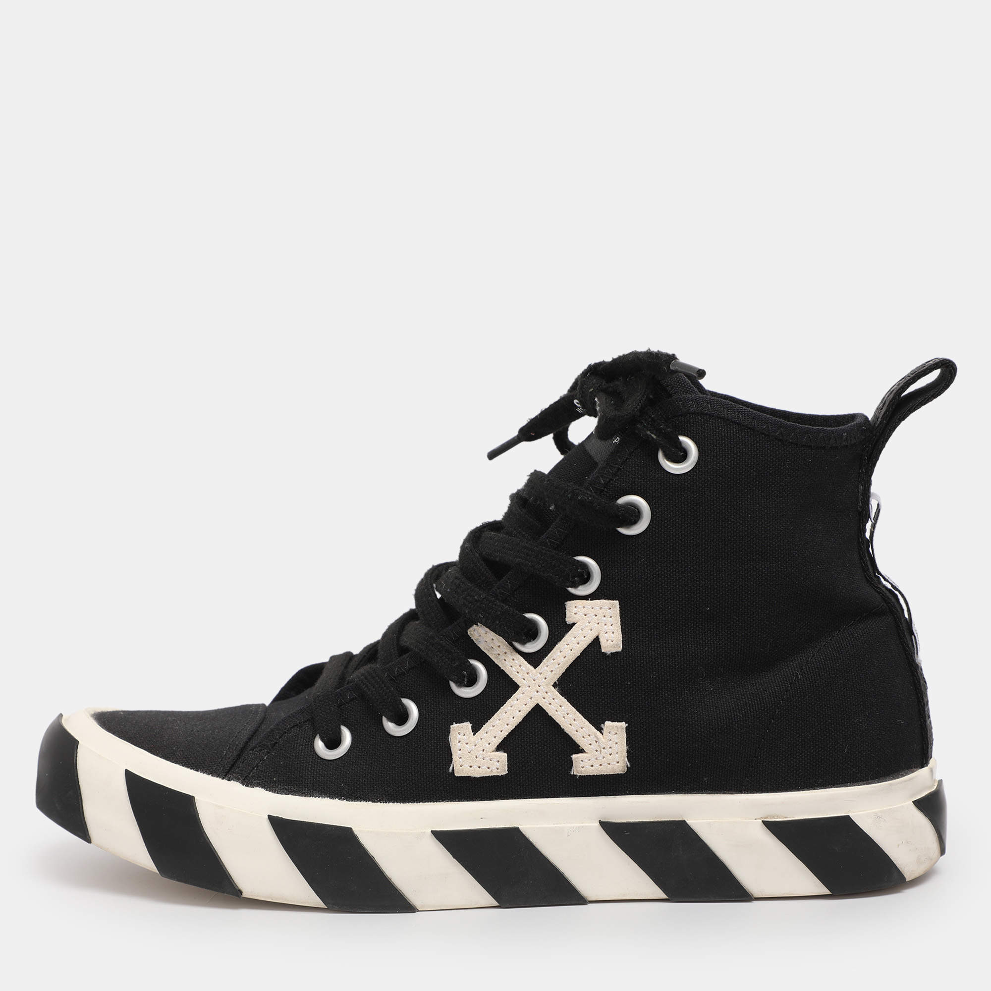 Pre Owned Off White Black Canvas High Top Arrow Sneakers Size 40