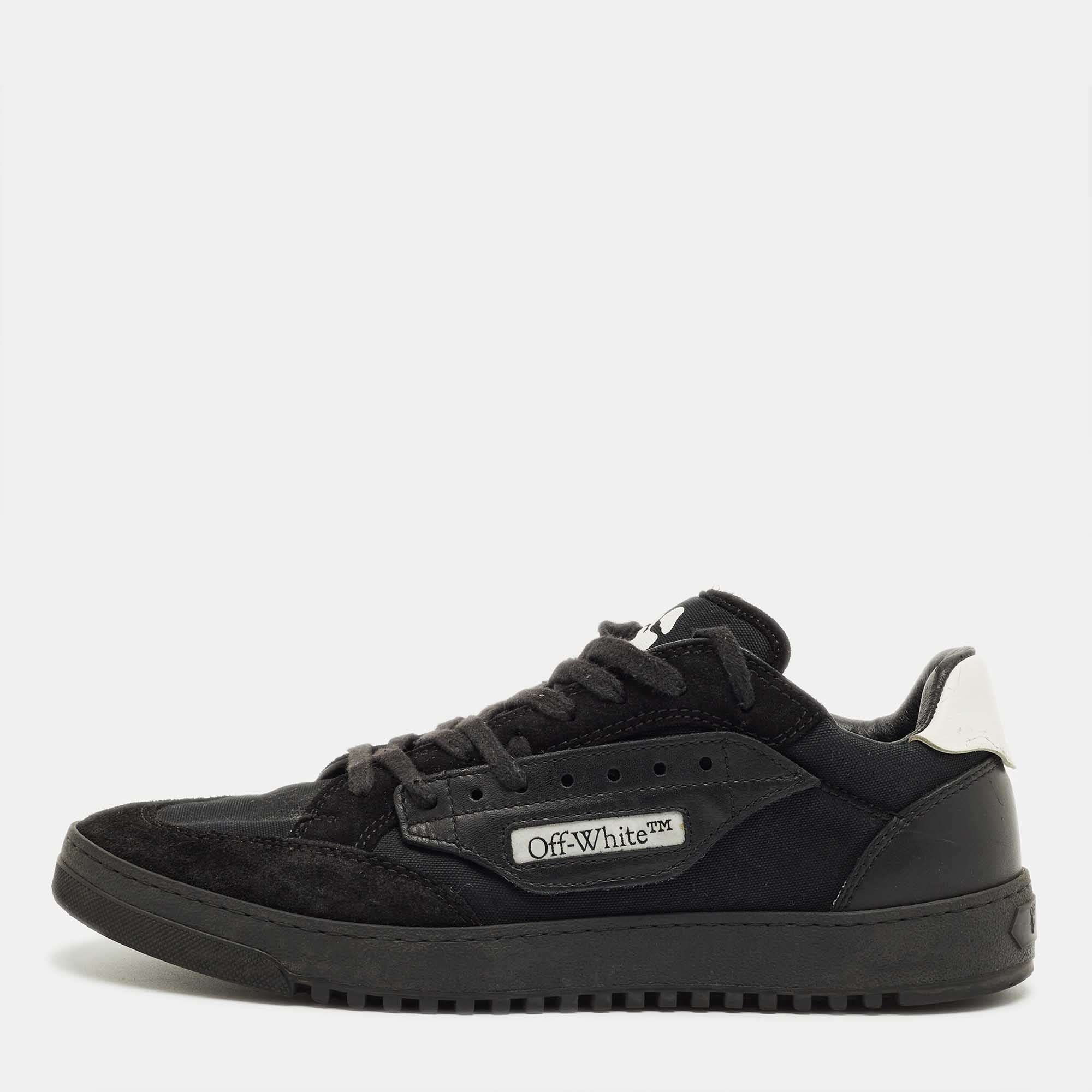 Pre Owned Off-White Black Suede and Leather Vulcanized Lace Up Sneakers Size 43
