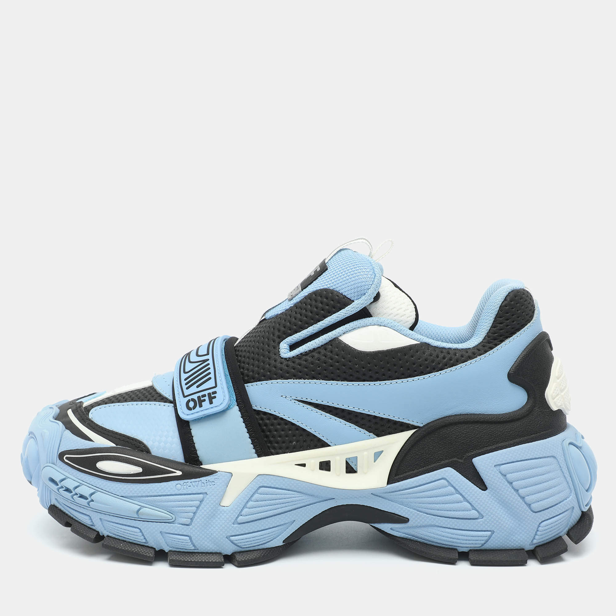 Pre Owned Off-White Glove Size 43 Blue Fabric and Leather Slip On Chunky Sneakers