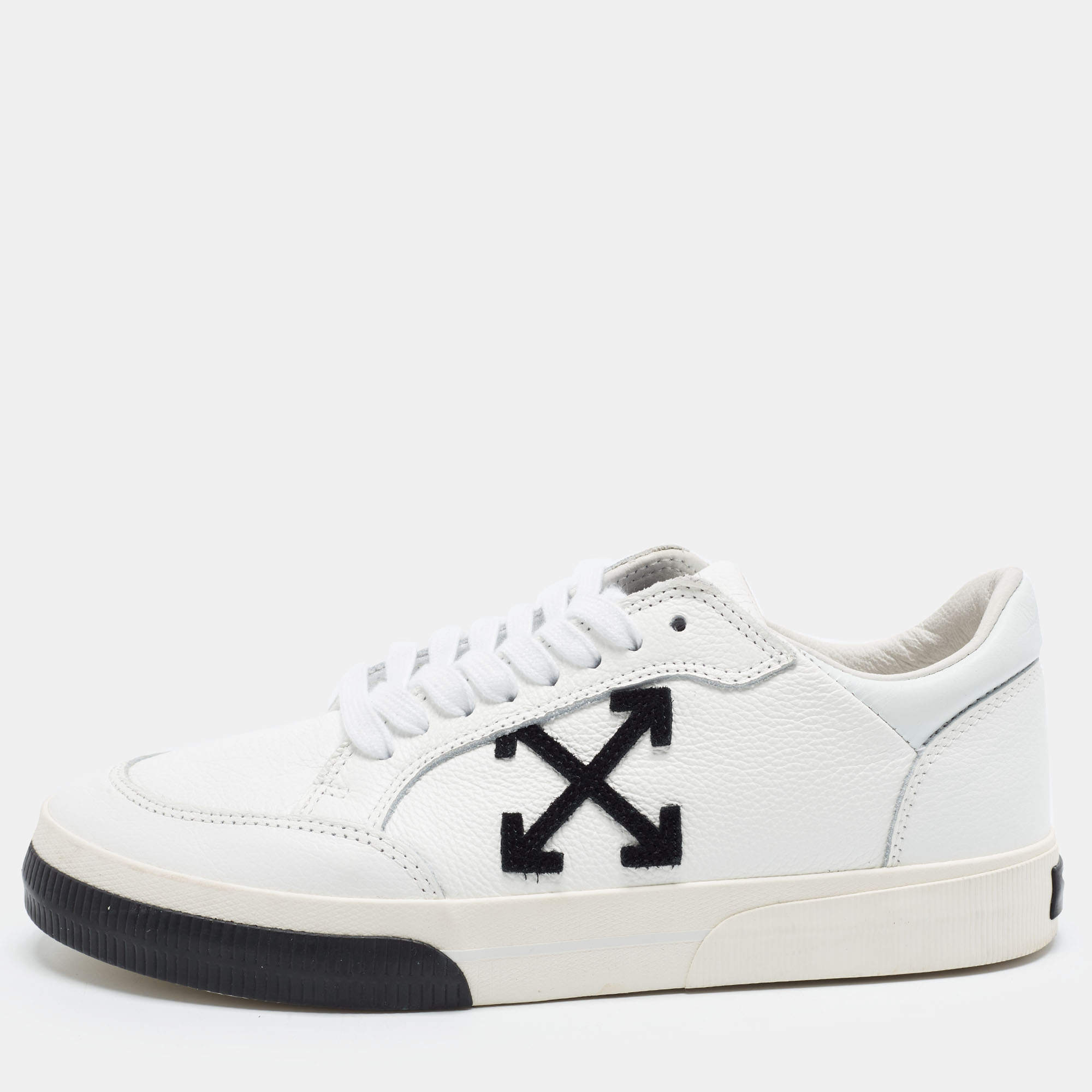 Pre Owned Off-White Vulcanized Size 42 White Leather Low Top Sneakers