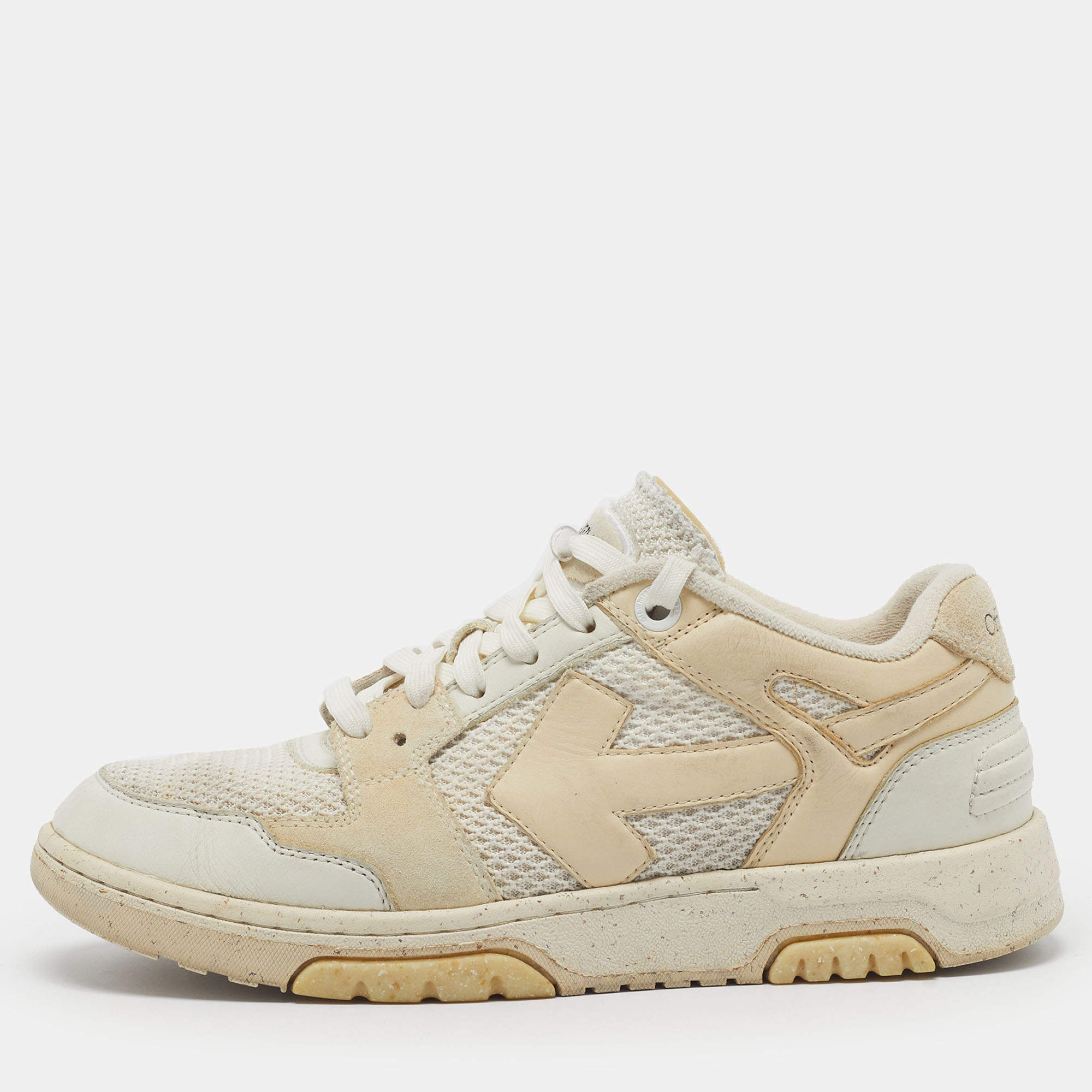 مملوكة مسبقًا Off-White Out Of Office Size 41 Cream Leather and Mesh Low Top Sneakers