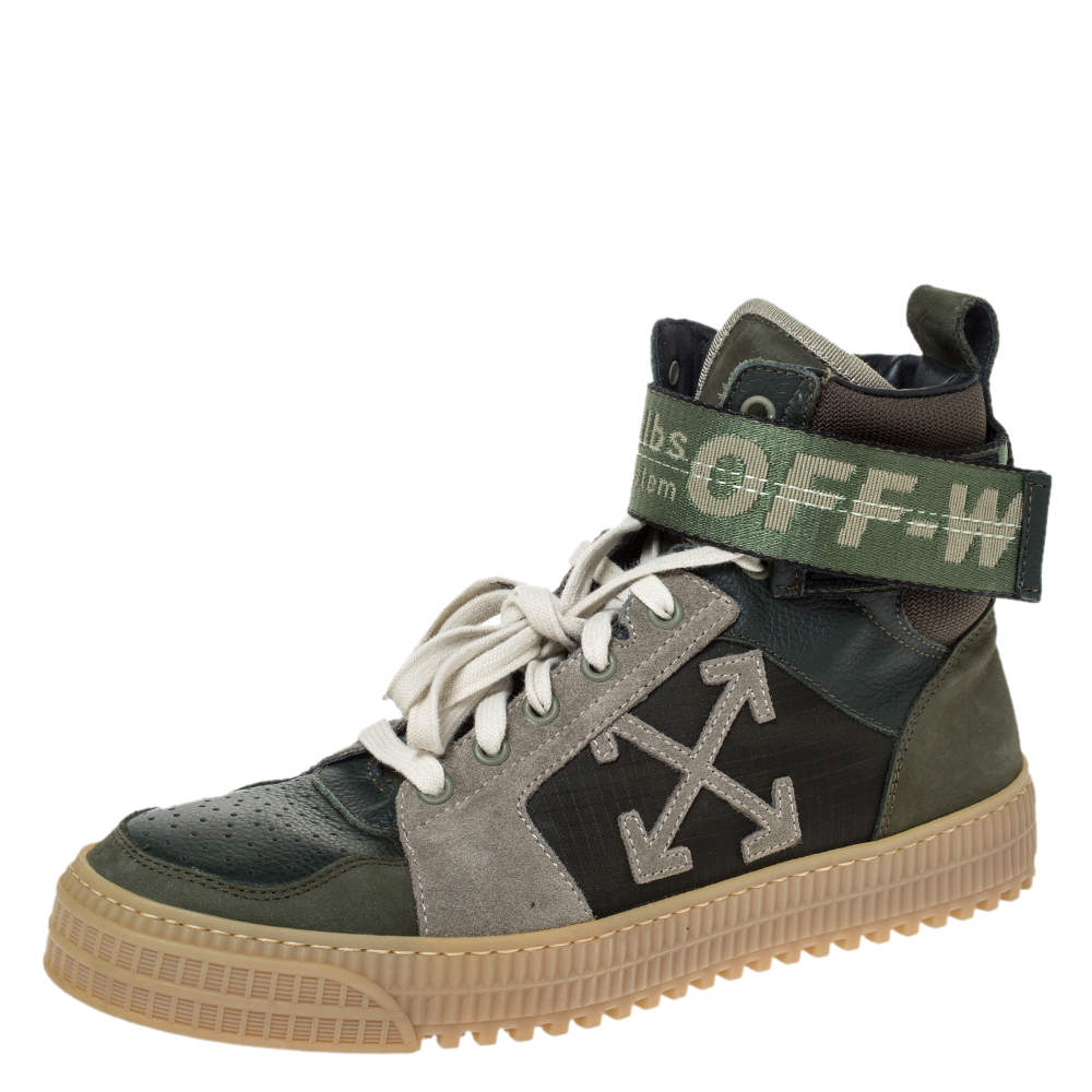 Off-White Green Leather And Fabric Off Court 3.0 High-Top Sneakers Size 40