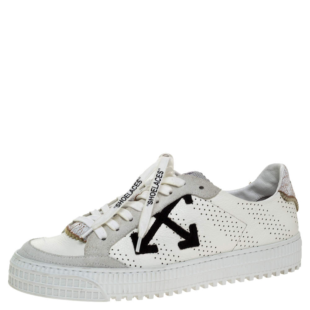 Pre Owned Off-White White Suede Leather Vulvanised Low Top Sneakers Size 41