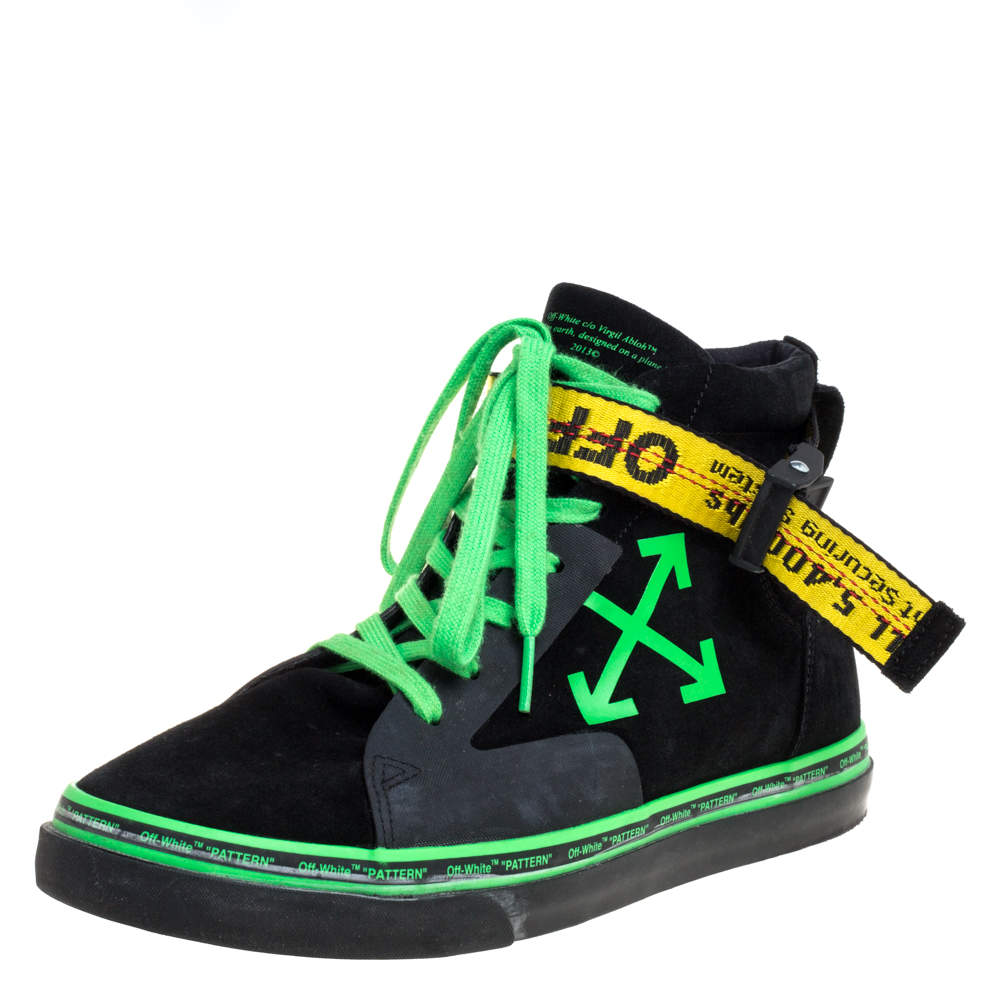 Pre Owned Off White Black Suede Industrial Belt Skate High Top Sneakers Size 42