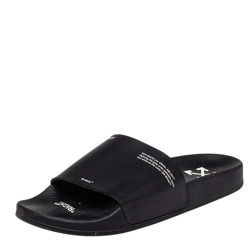 Off-White Black Rubber Corporate Print Flat Slides Size 41