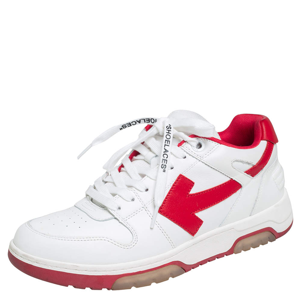 Pre Owned Off White Red/White Leather "Out Of Office" Low Top Sneakers Size 43