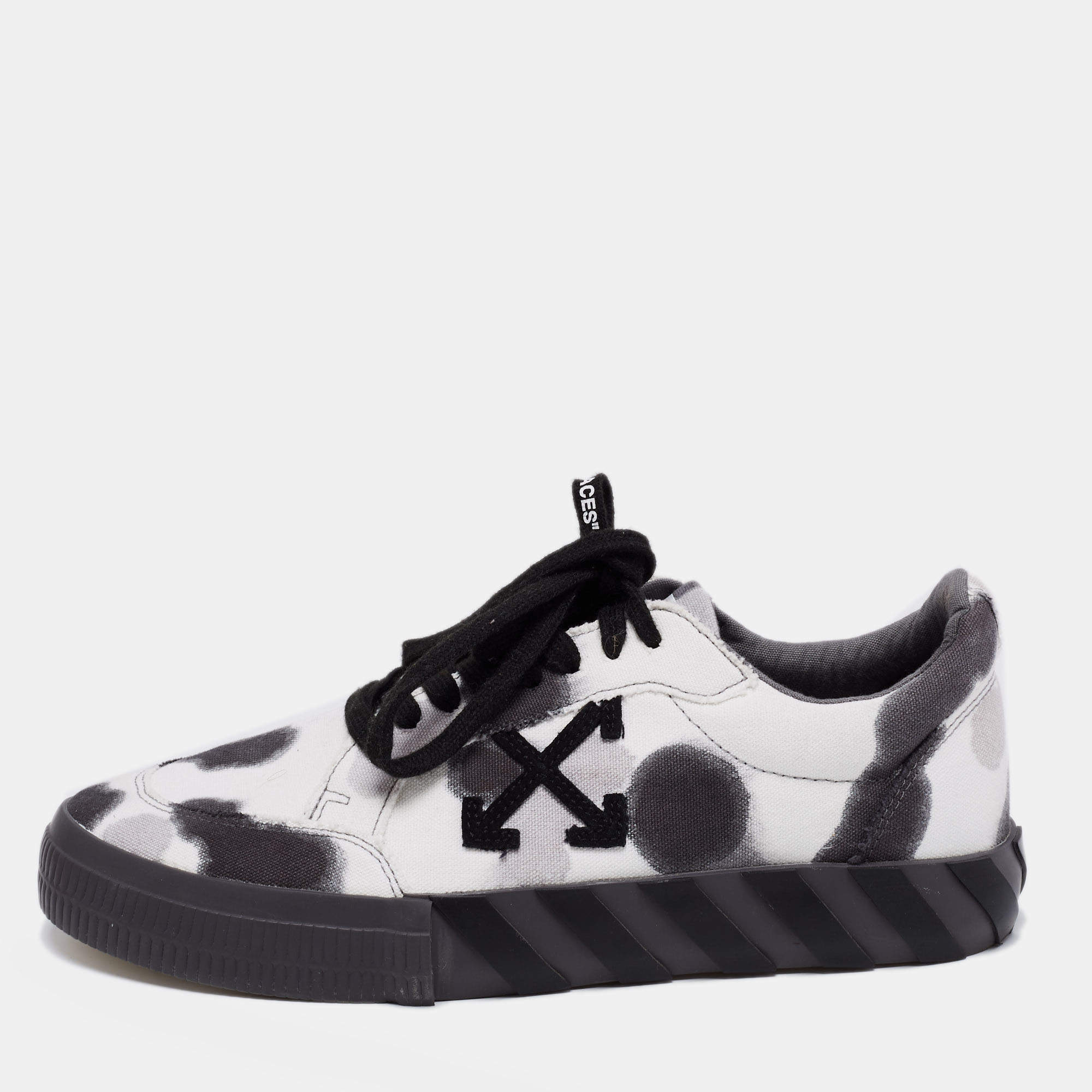 Off-White White/Black Tie-Dye Vulcanized Canvas Low-Top Sneakers Size 42
