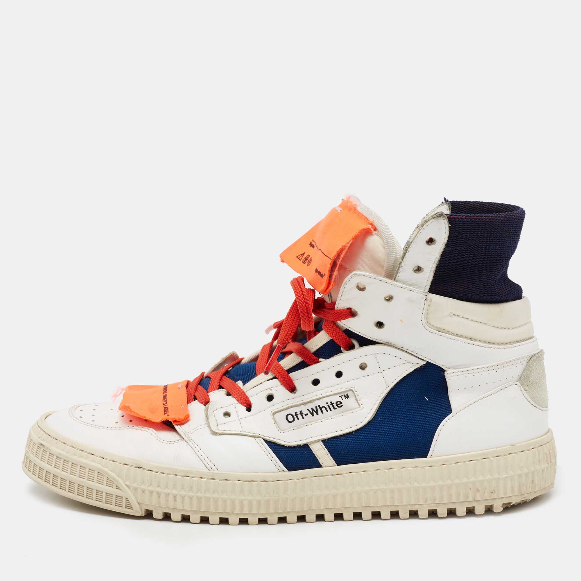 Pre Owned حذاء رياضي أوف وايت أوف كورت 3.0 كانفاس وجلد أزرق/أبيض عنق مرتفع مقاس 41