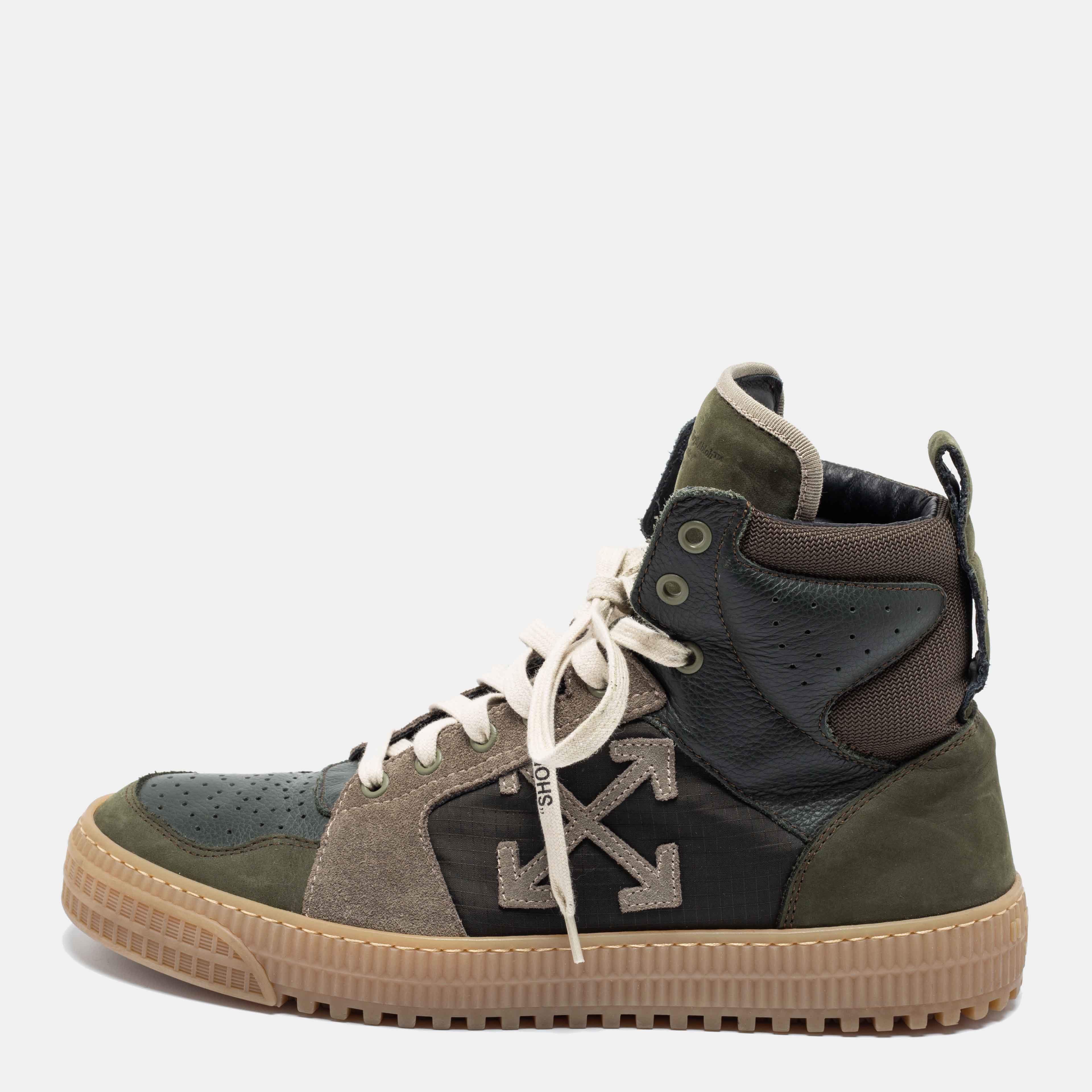 Pre Owned Off-White Green Nubuck Leather And Suede Off Court 3.0 High-Top Sneakers Size 42