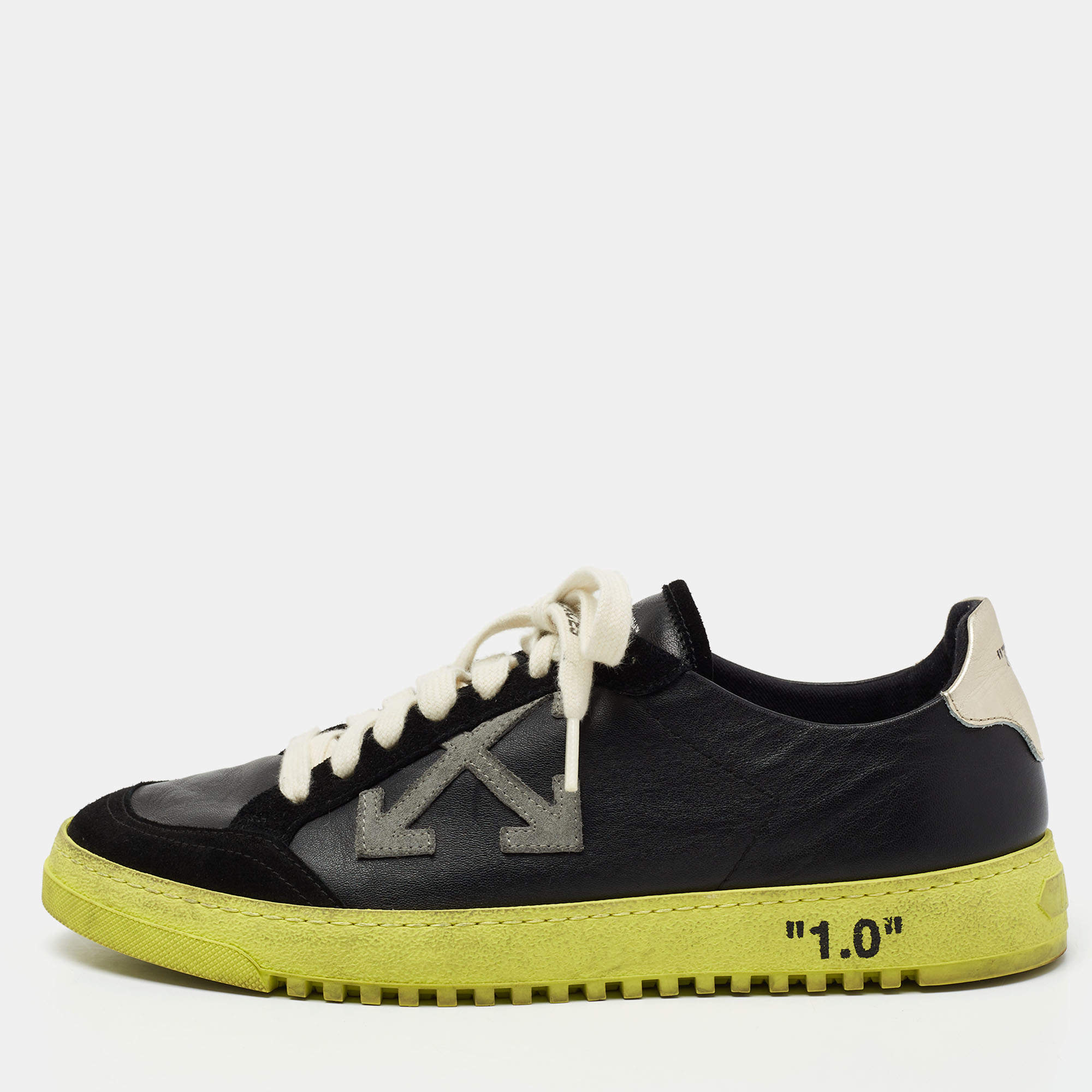 مملوكة مسبقًا Off-White Black Leather And Suede Official Low Top Sneakers Size 40 
