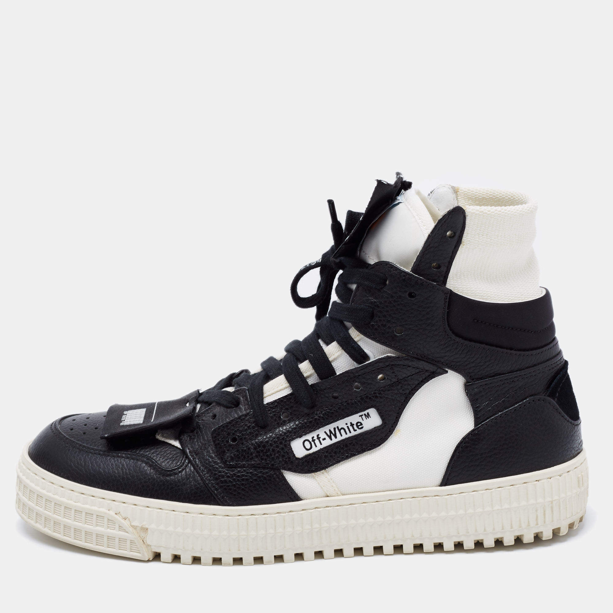 Pre Owned Off-White White/Black  Leather And Canvas Off Court 3.0 High Top Sneakers Size 39