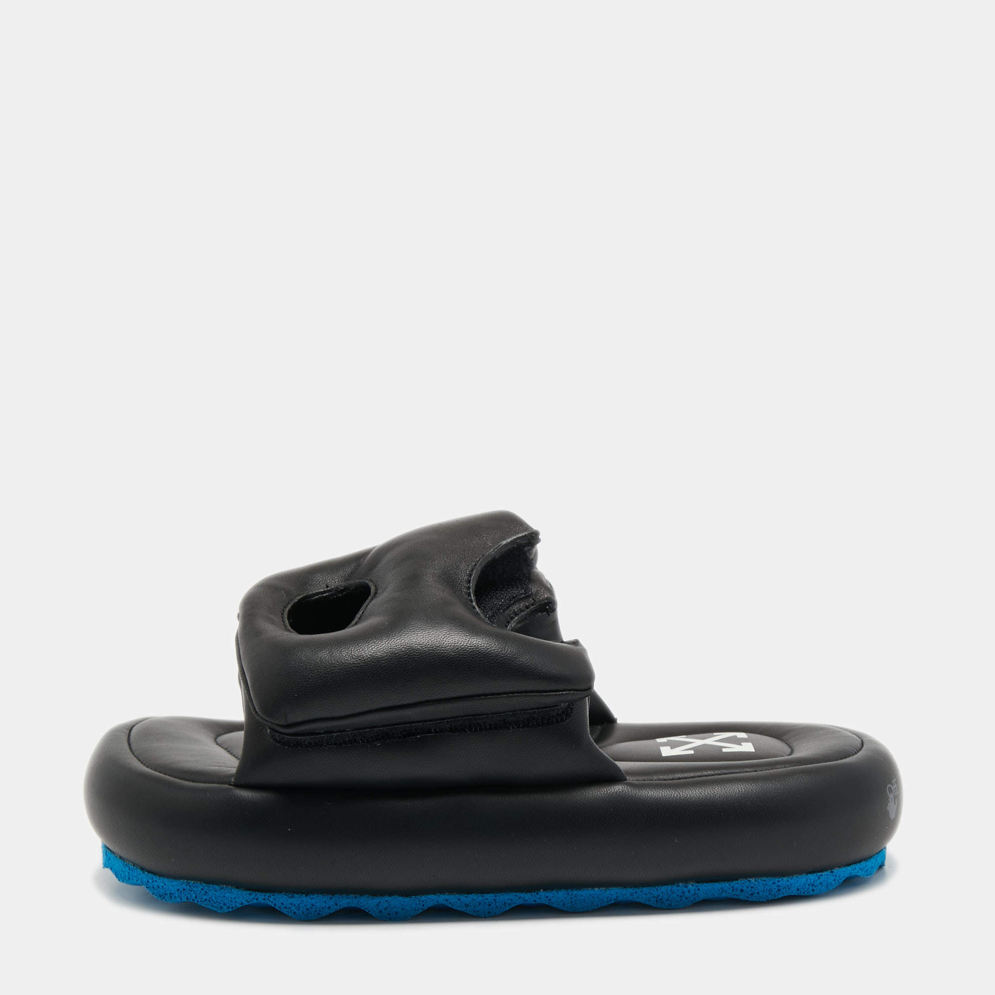 Off-White Black Leather Meteor Flat Slides Size 39