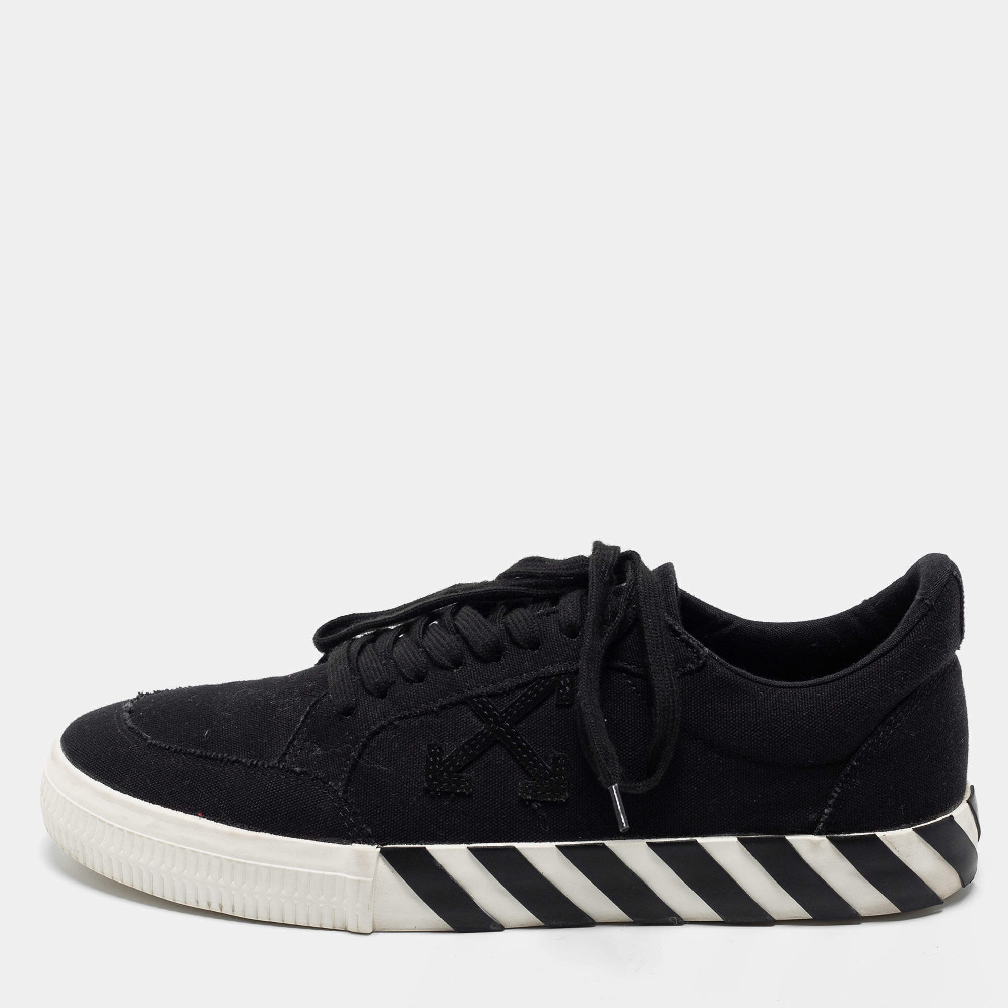 Pre Owned Off White Black Canvas Vulc Low Top Sneakers Size 46