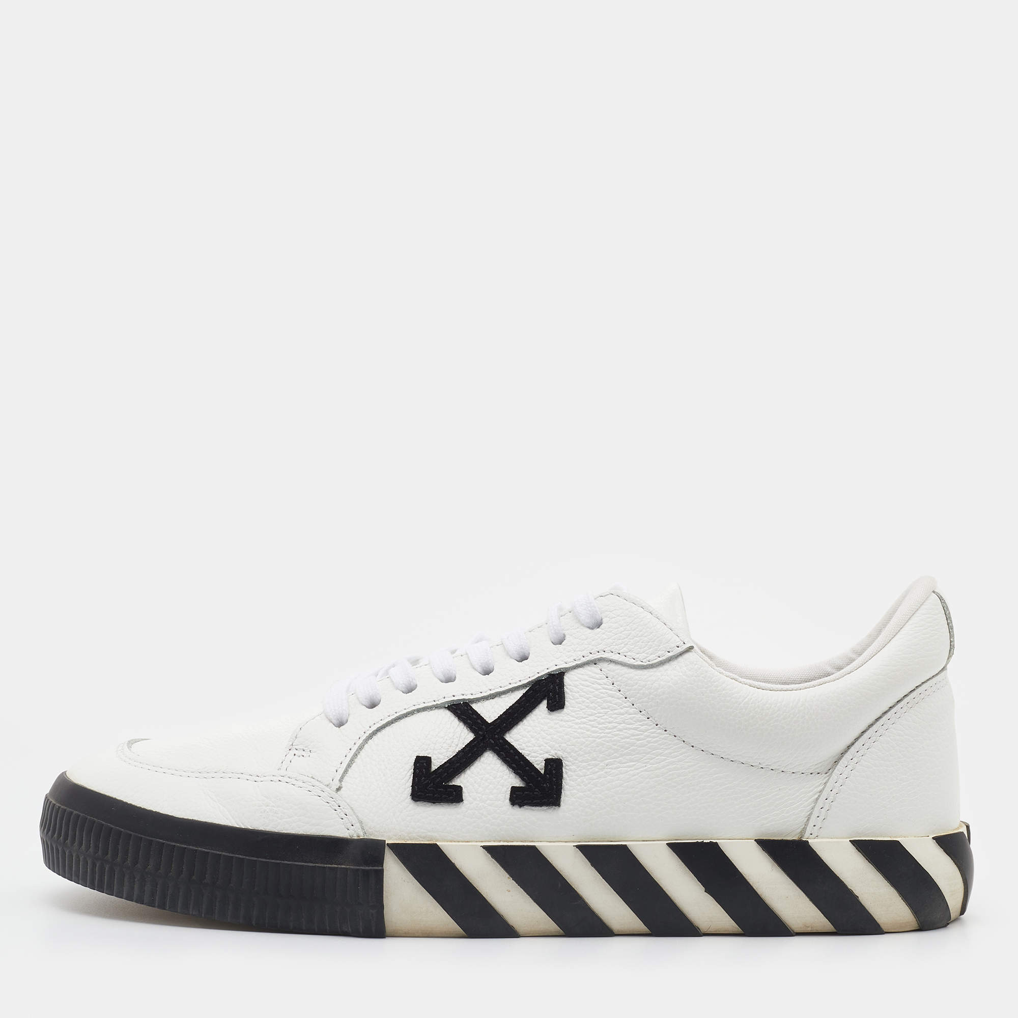 Off-White White/Black Leather Vulcanized Low Top Sneakers Size 44