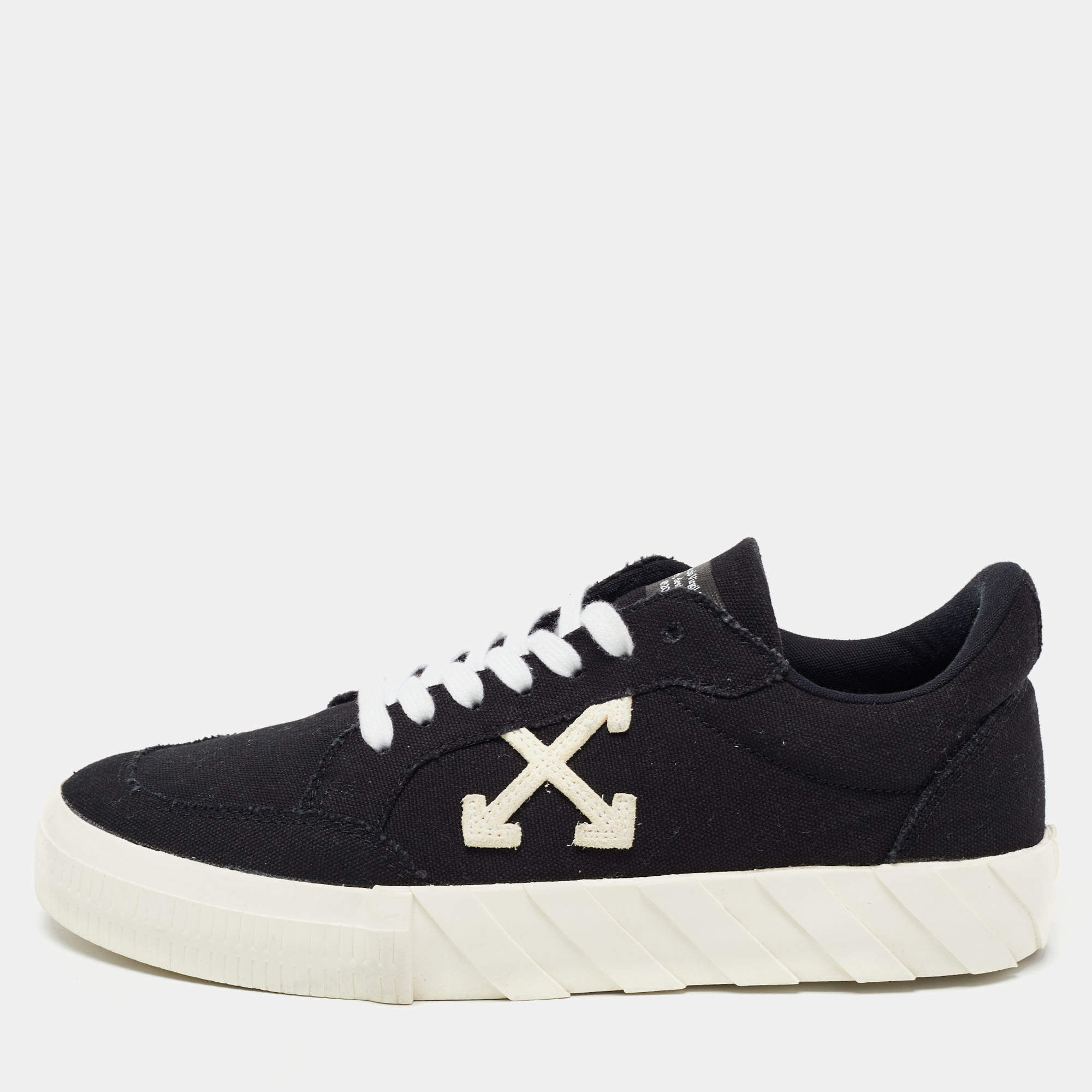 Off White Black Canvas Vulcanized Low Top Sneakers Size 39