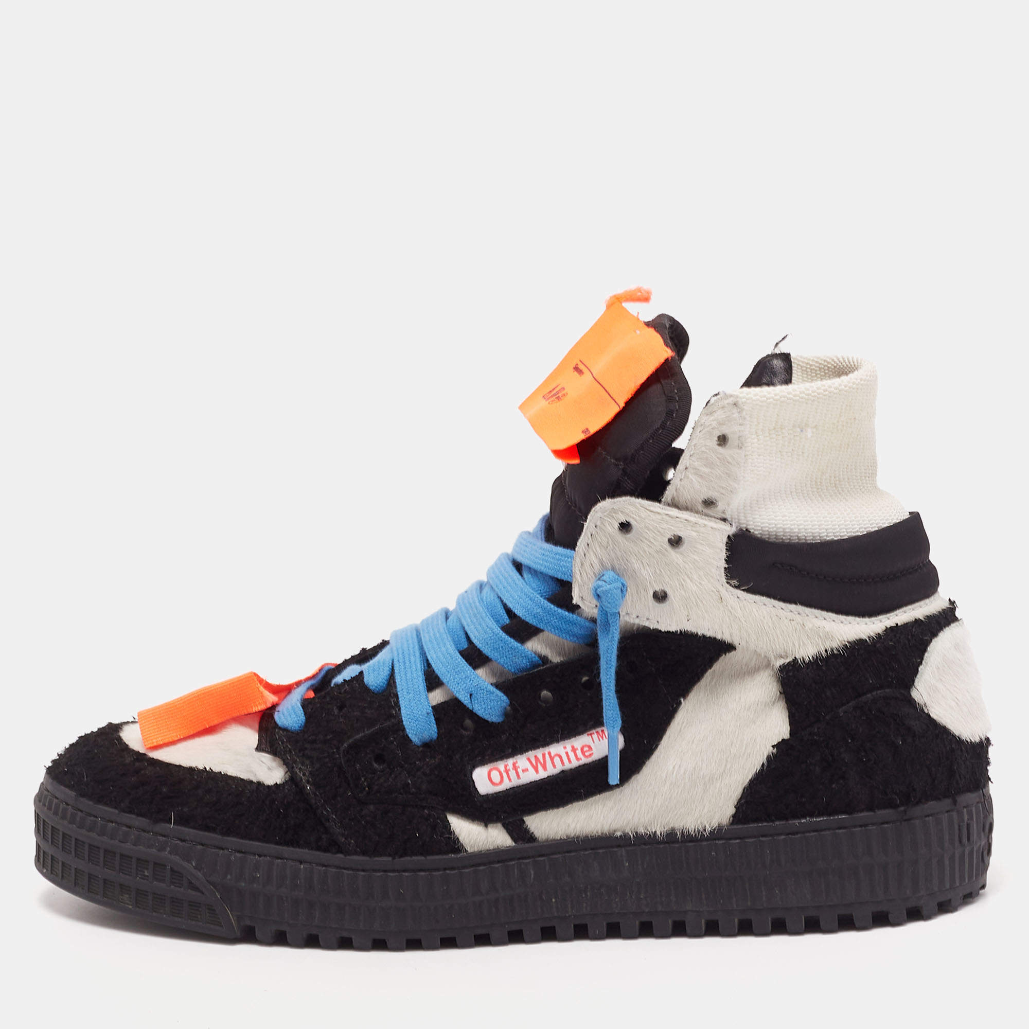 Off-White Black/White Fur and Calf Hair Off Court High Top Sneakers Size 40