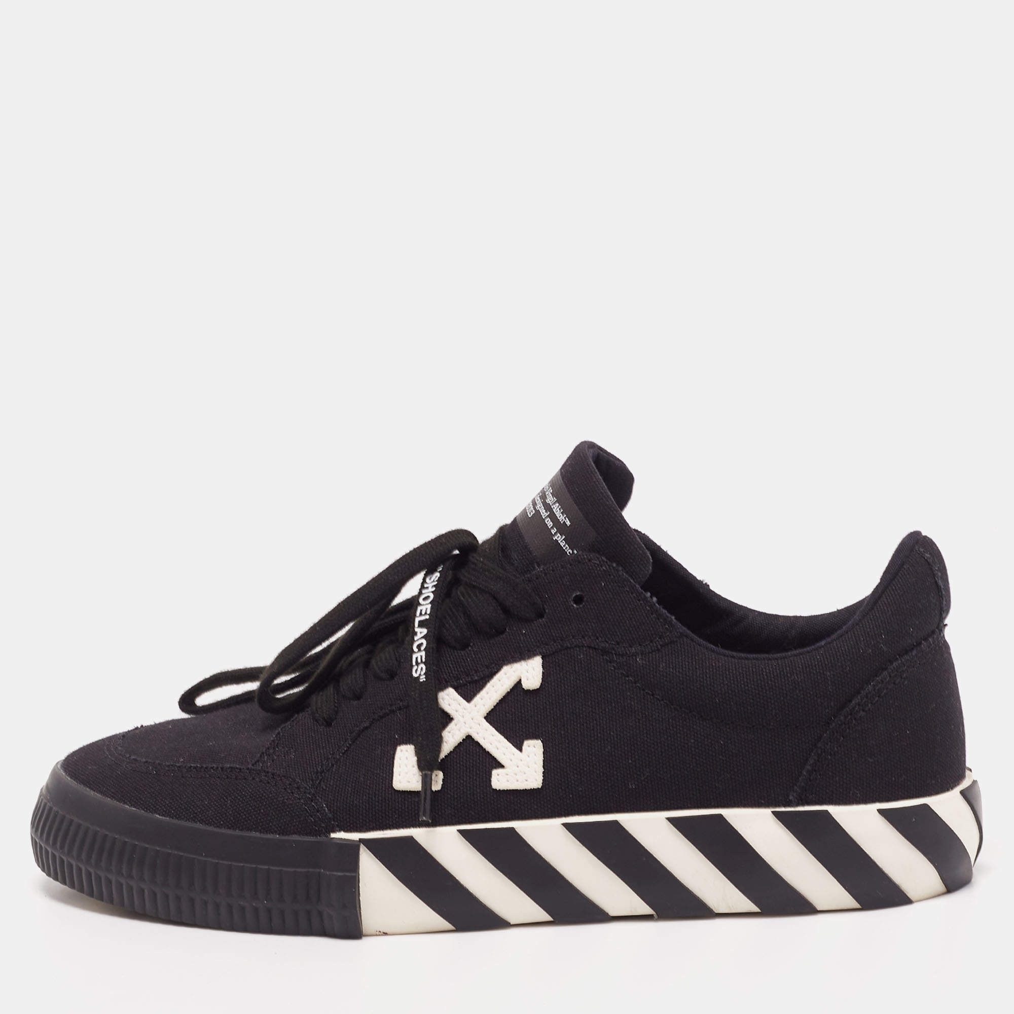 Off White Black Canvas Vulcanized Low Top Sneakers Size 40