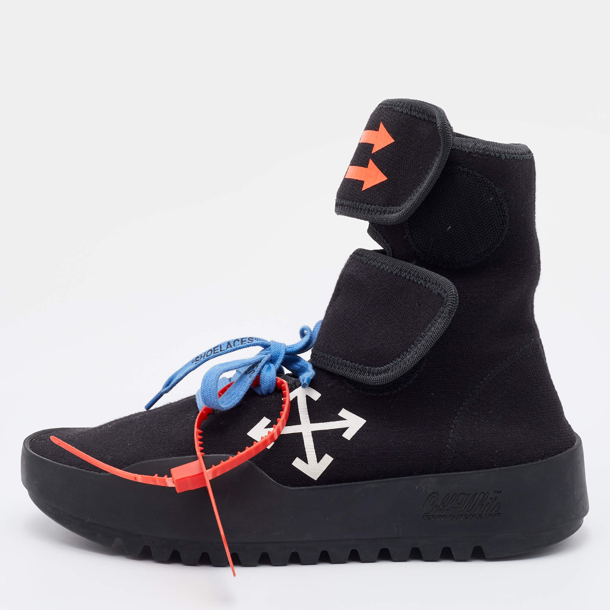 Styre Udgravning kapitalisme Off-White Black Knit Fabric Moto Wrap Velcro Detailed Sneakers Size 39 Off- White | TLC